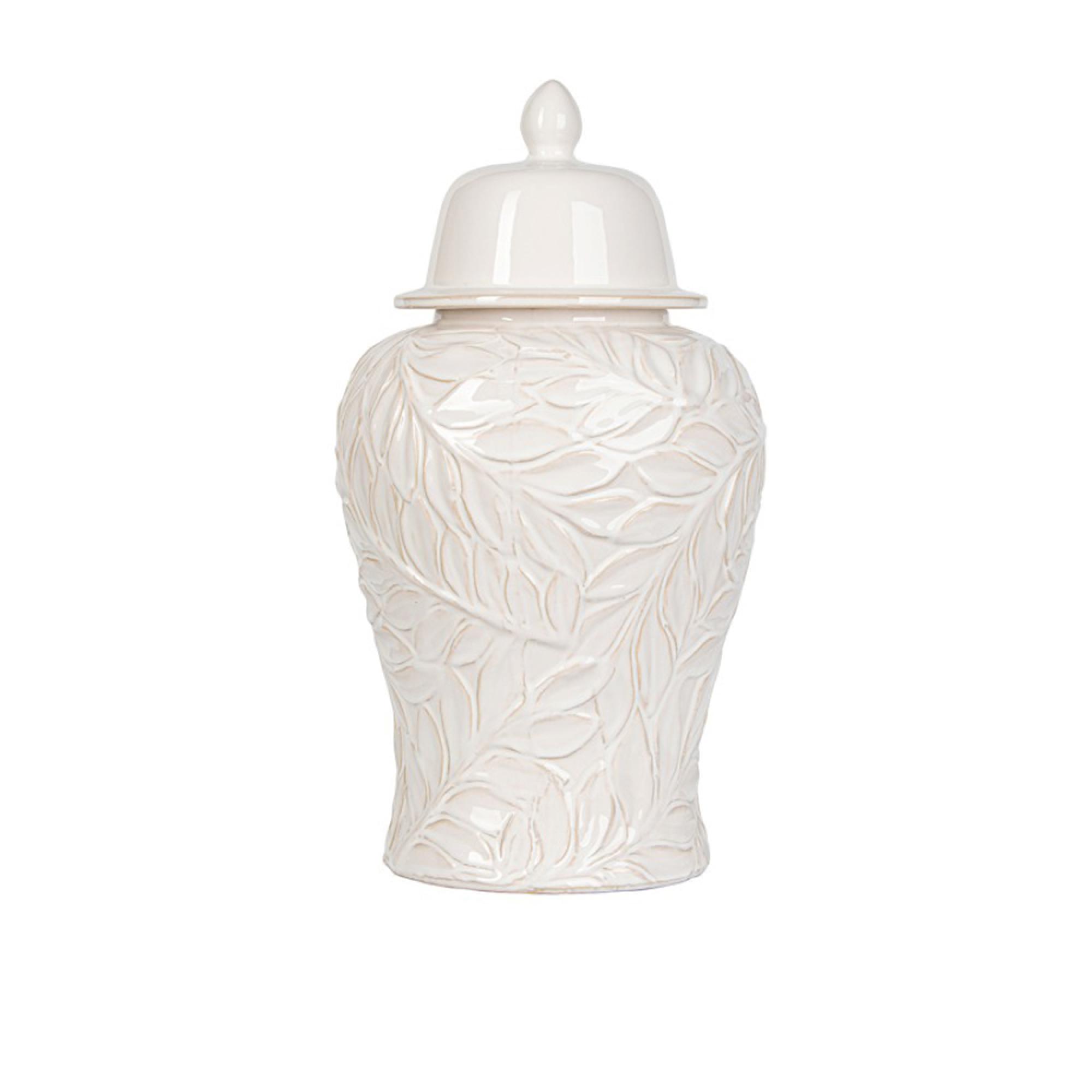 Ginger Jar - White Carved Ceramic