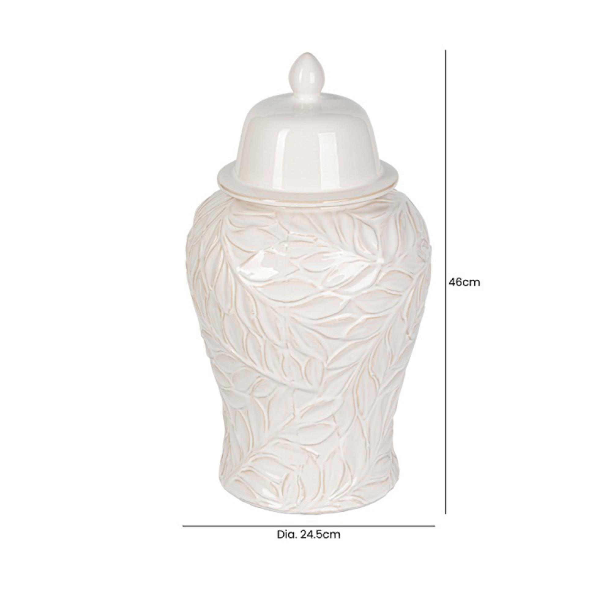 Ginger Jar - White Carved Ceramic