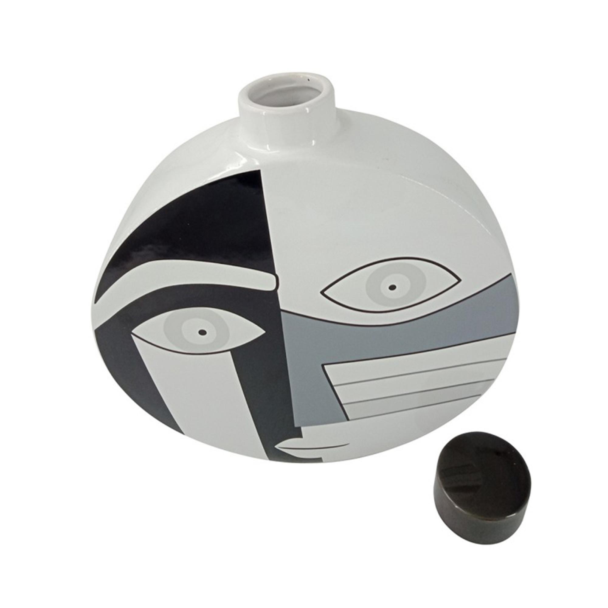 Ginger Jar - White and Black Face - Abstract - Ceramic