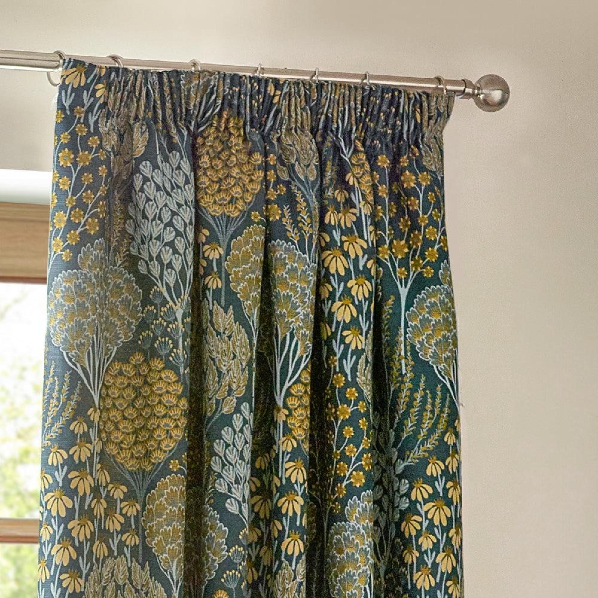 Wylder Ophelia Blue and Saffron Floral Jacquard Pencil Pleat Curtains