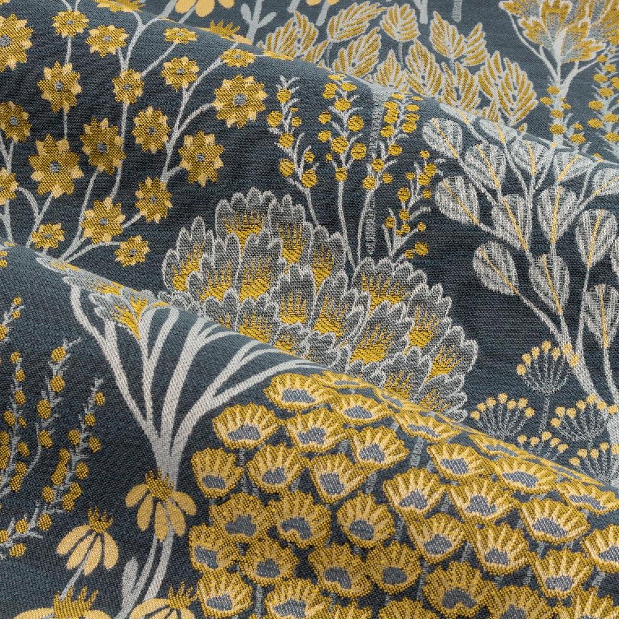 Wylder Ophelia Blue and Saffron Floral Jacquard Pencil Pleat Curtains