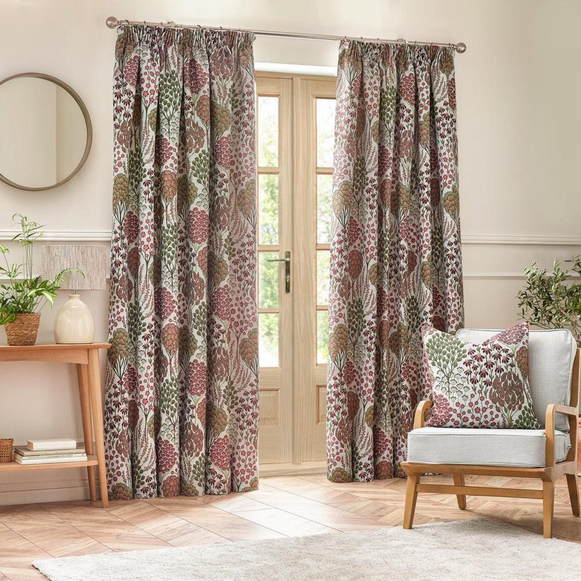 Wylder Ophelia Rednut Floral Jacquard Pencil Pleat Curtains