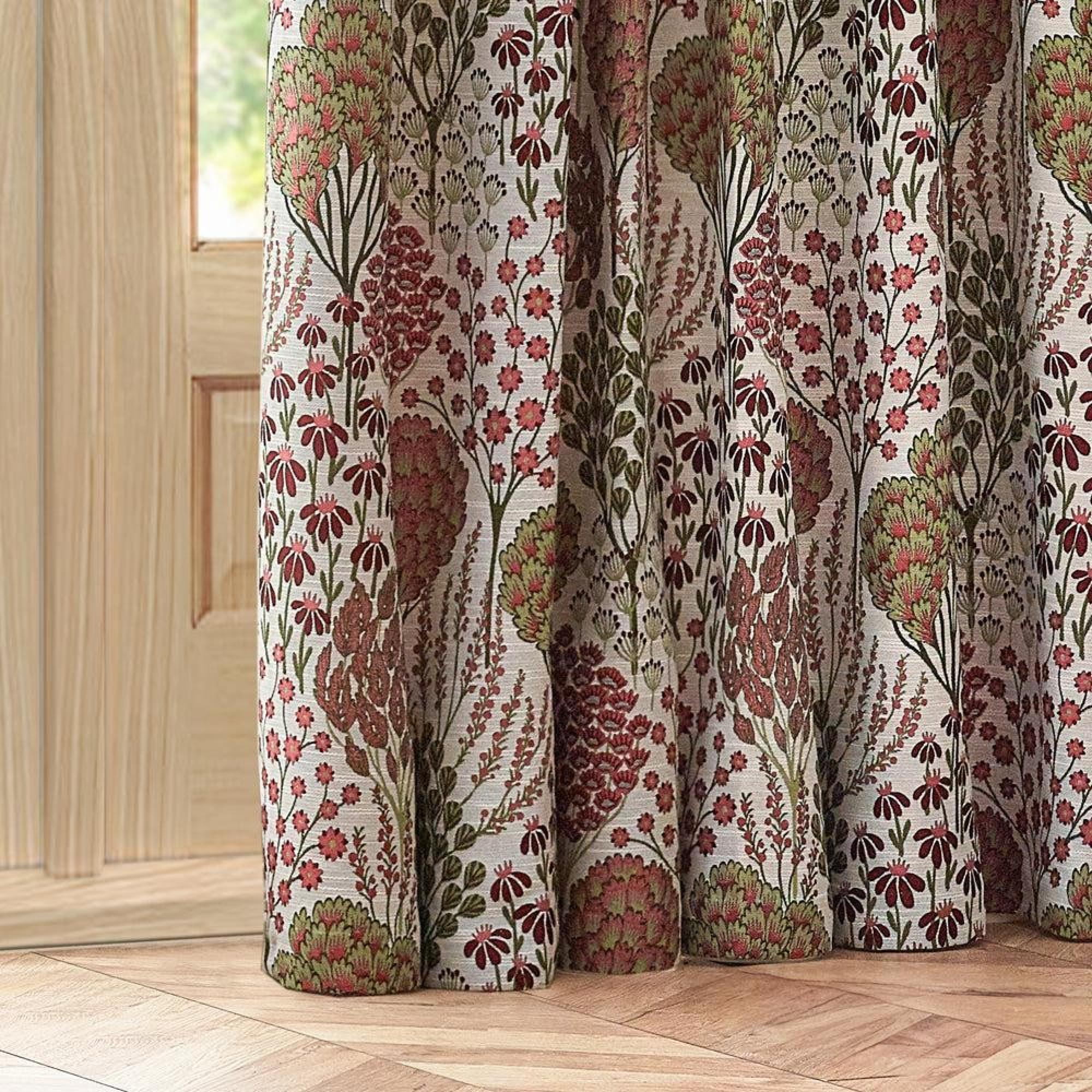Wylder Ophelia Rednut Floral Jacquard Pencil Pleat Curtains