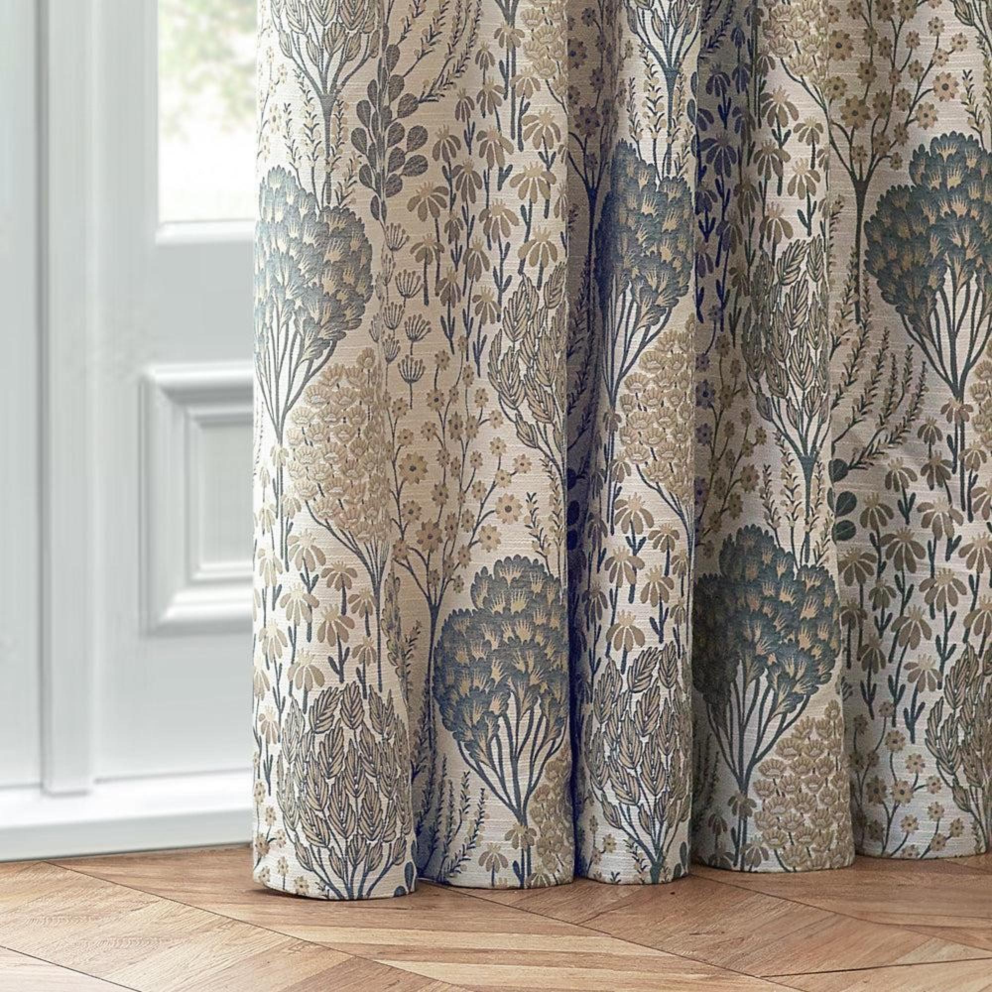 Wylder Ophelia Wedgewood Floral Jacquard Pencil Pleat Curtains