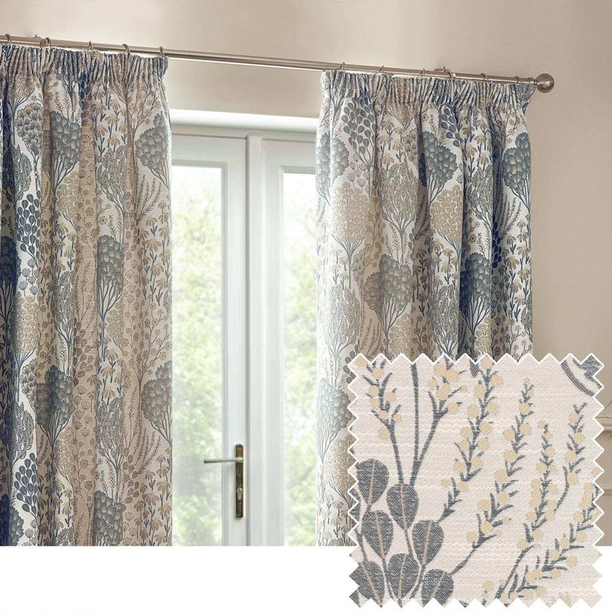 Wylder Ophelia Wedgewood Floral Jacquard Pencil Pleat Curtains