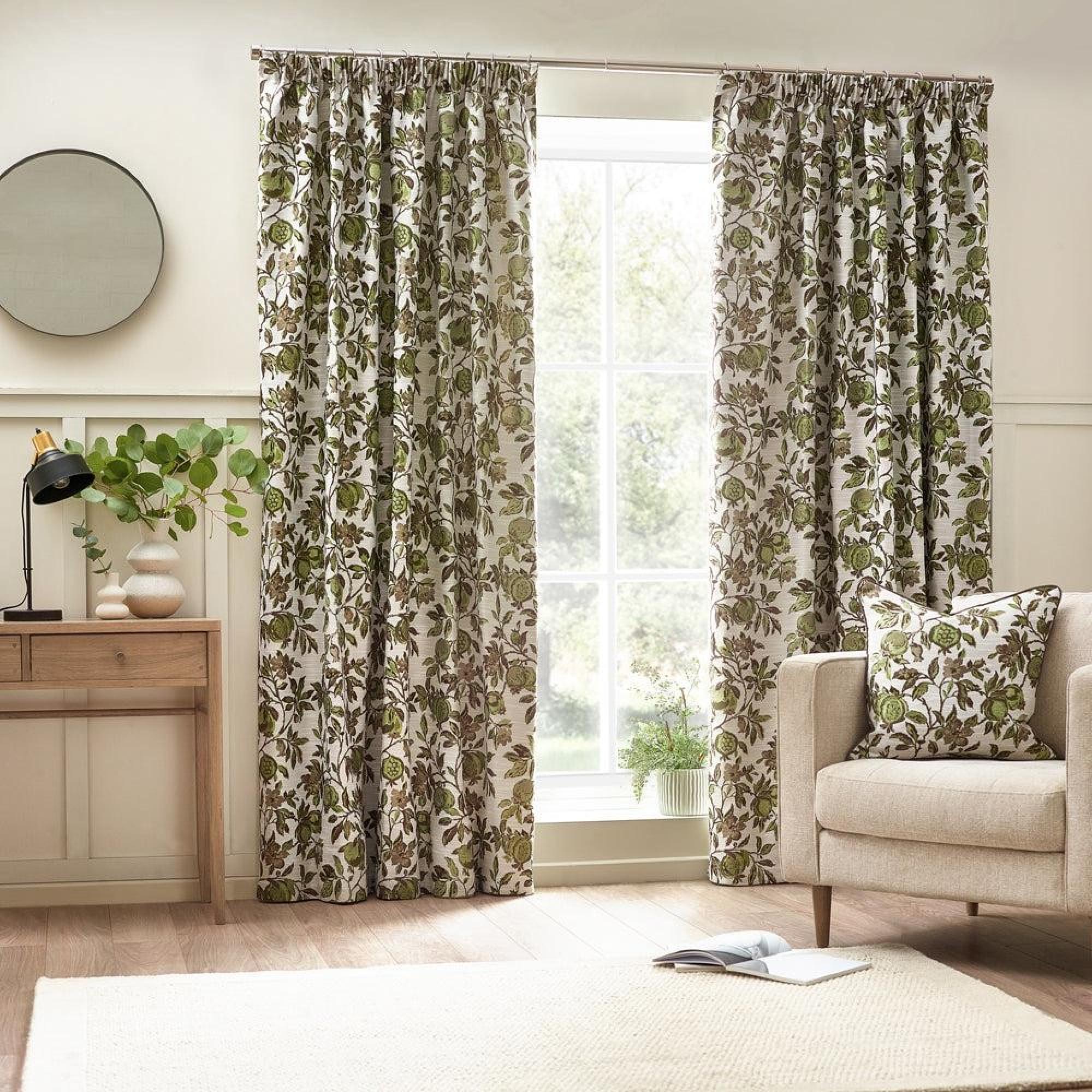 Wylder Pomegranate Green Pencil Pleat Curtains
