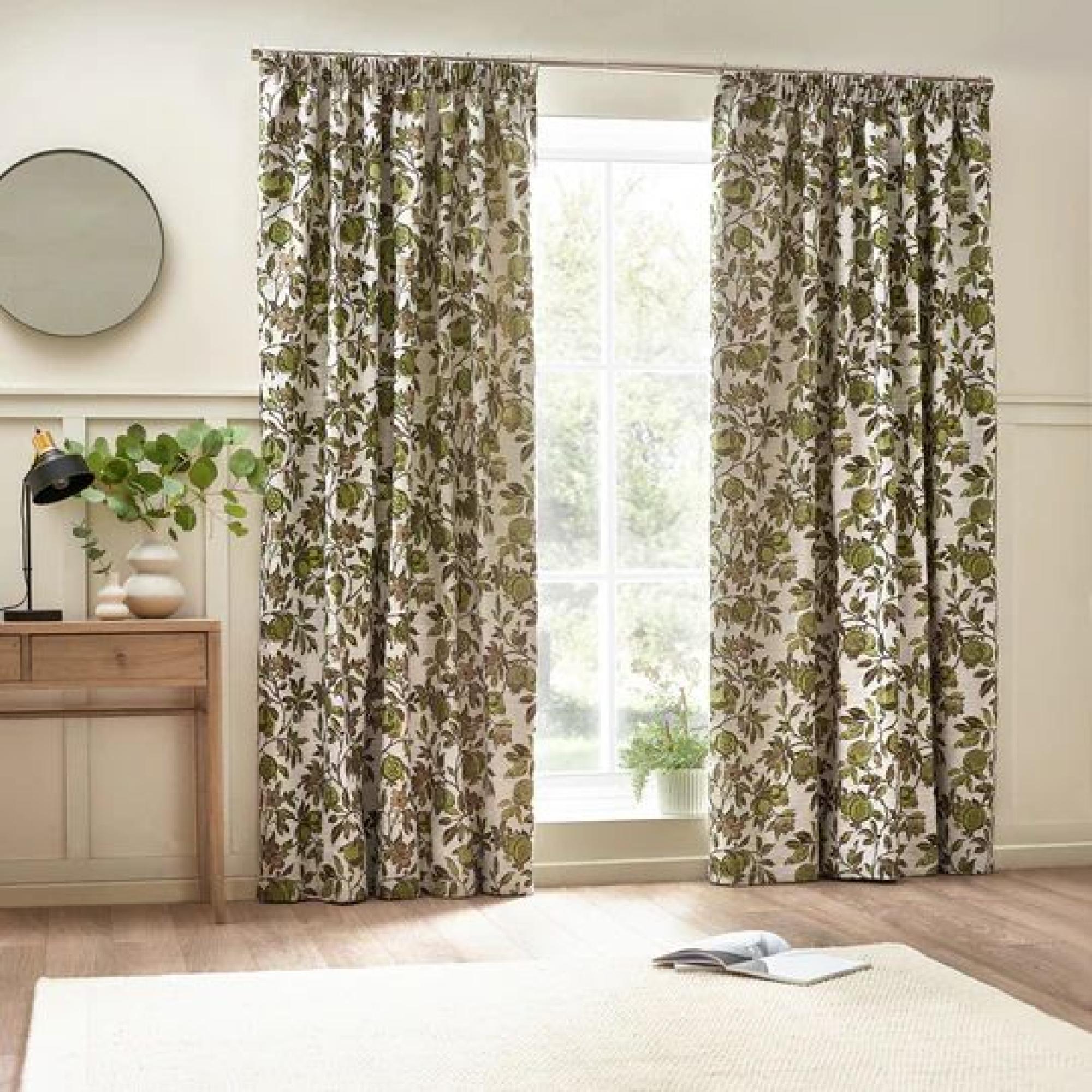 Wylder Pomegranate Green Pencil Pleat Curtains