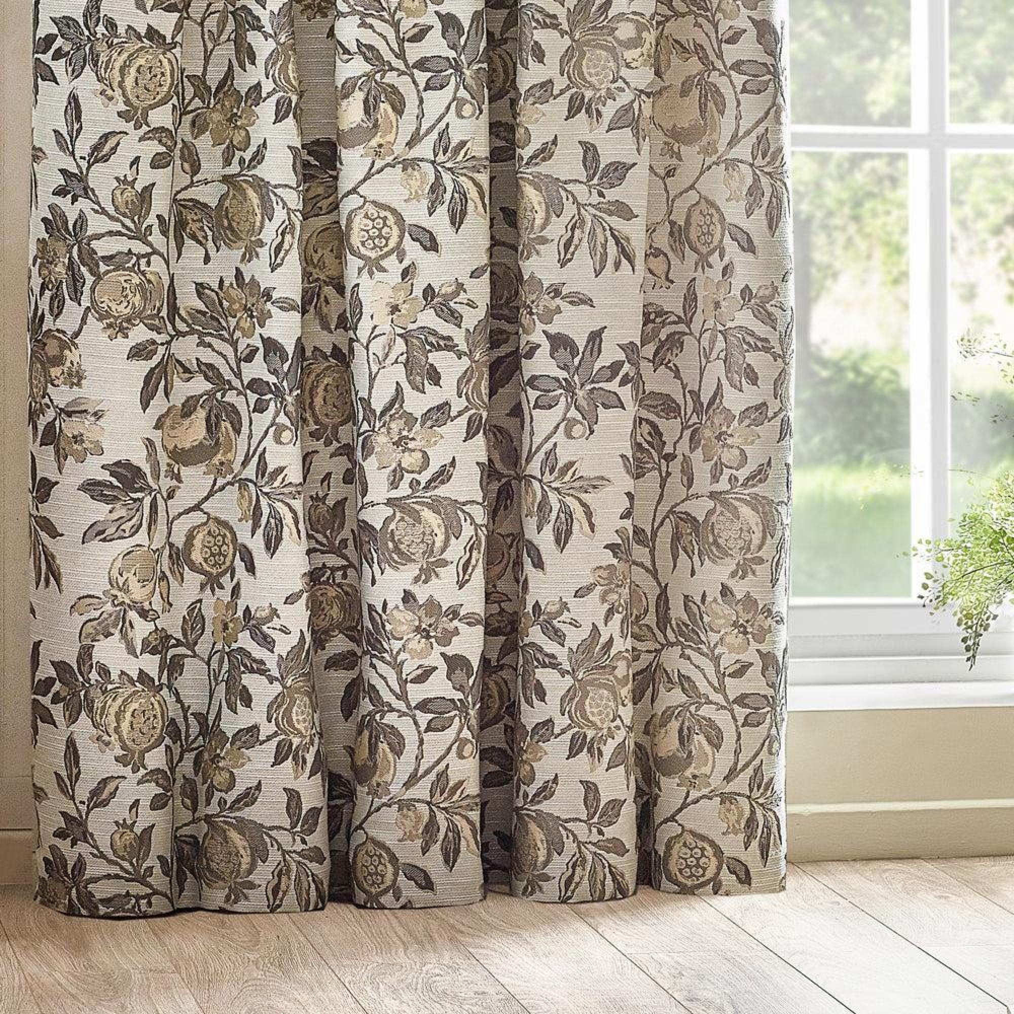 Wylder Pomegranate Natural Pencil Pleat Curtains