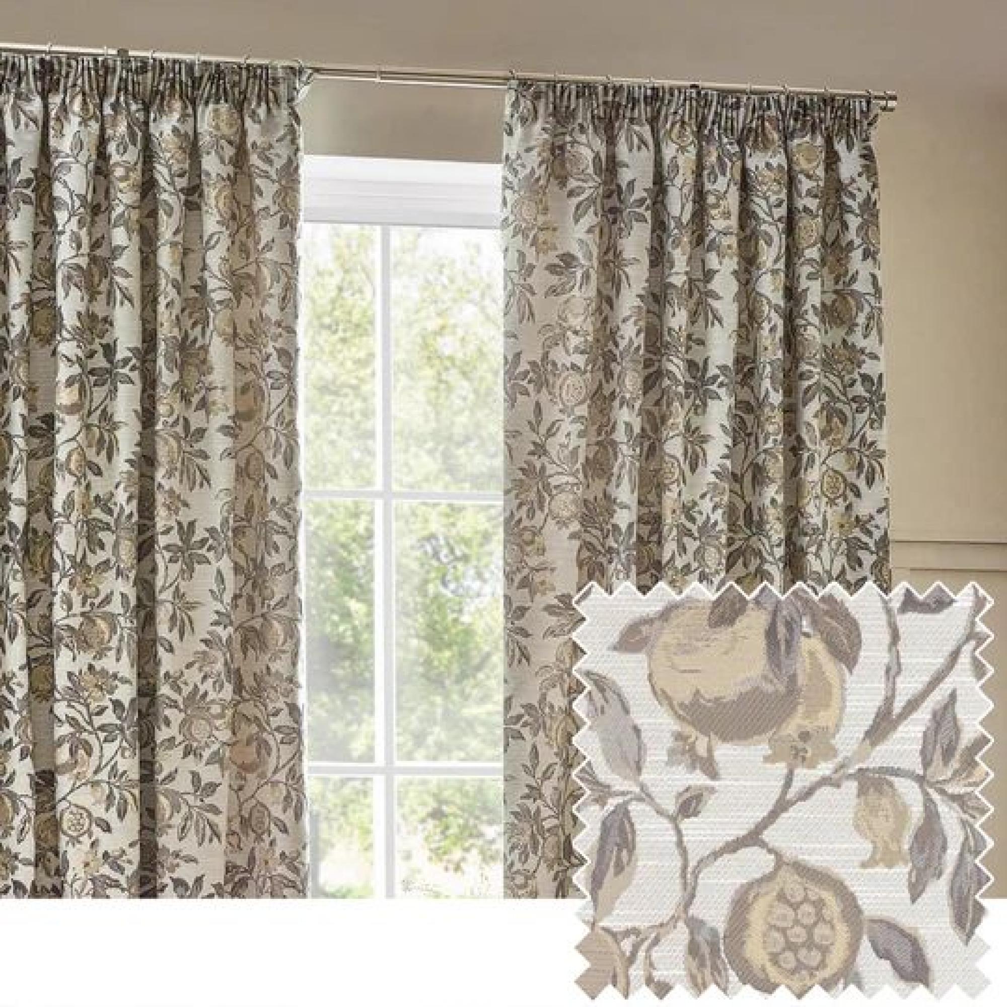 Wylder Pomegranate Natural Pencil Pleat Curtains