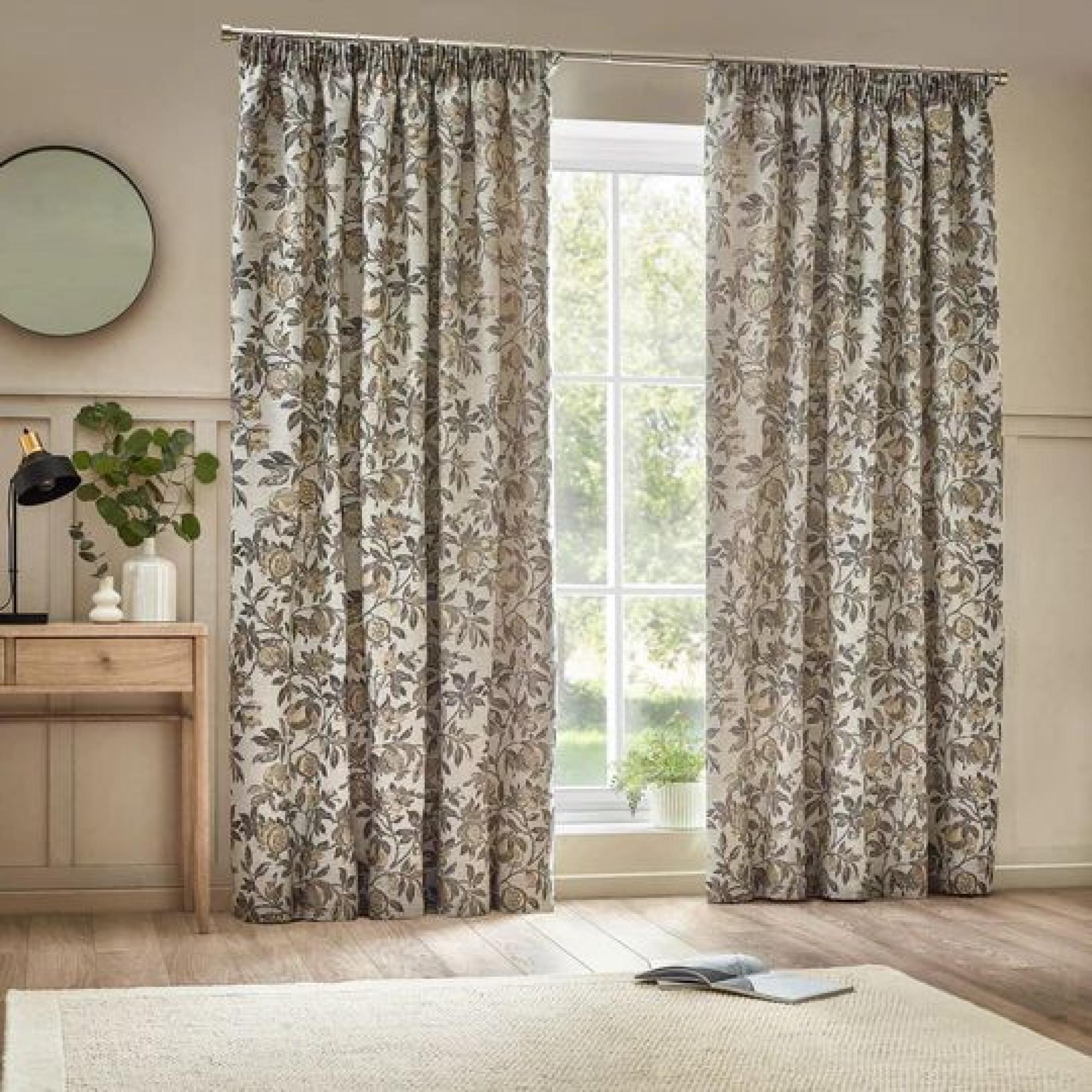 Wylder Pomegranate Natural Pencil Pleat Curtains