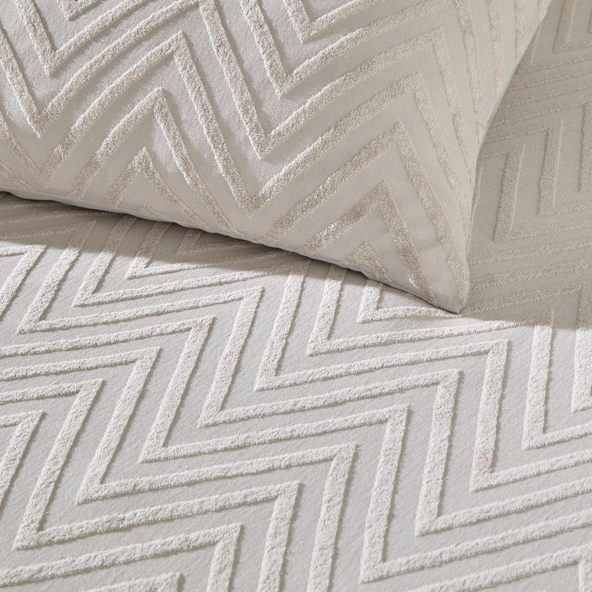 Yard Chevron Stone Beige Tufted Geometric Duvet Cover Set
