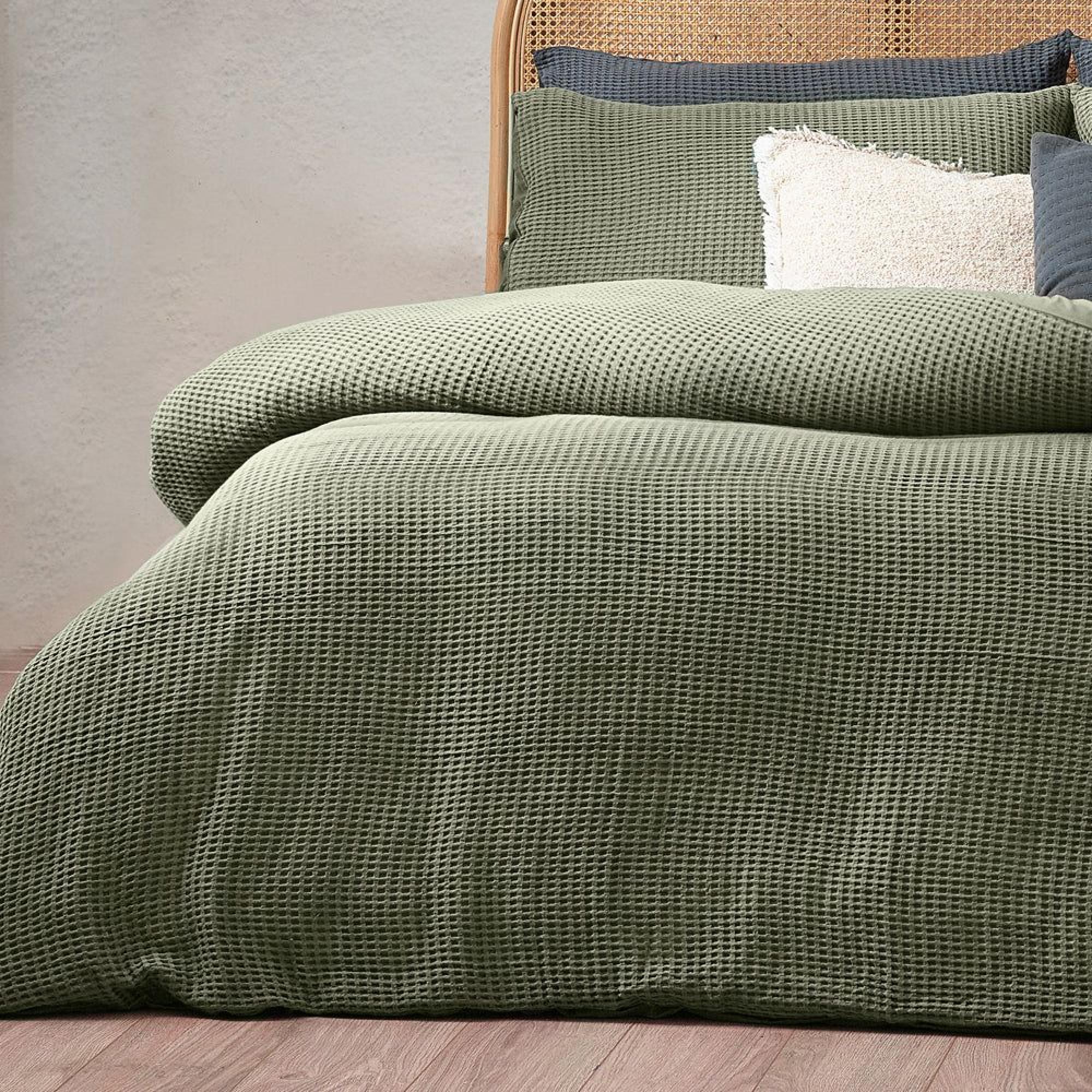 Yard Chunky Waffle Eucalyptus Green Duvet Cover Set