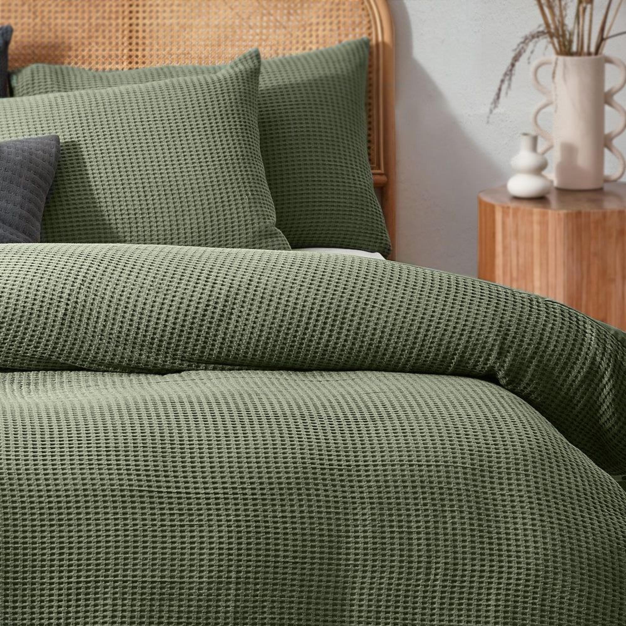 Yard Chunky Waffle Eucalyptus Green Duvet Cover Set