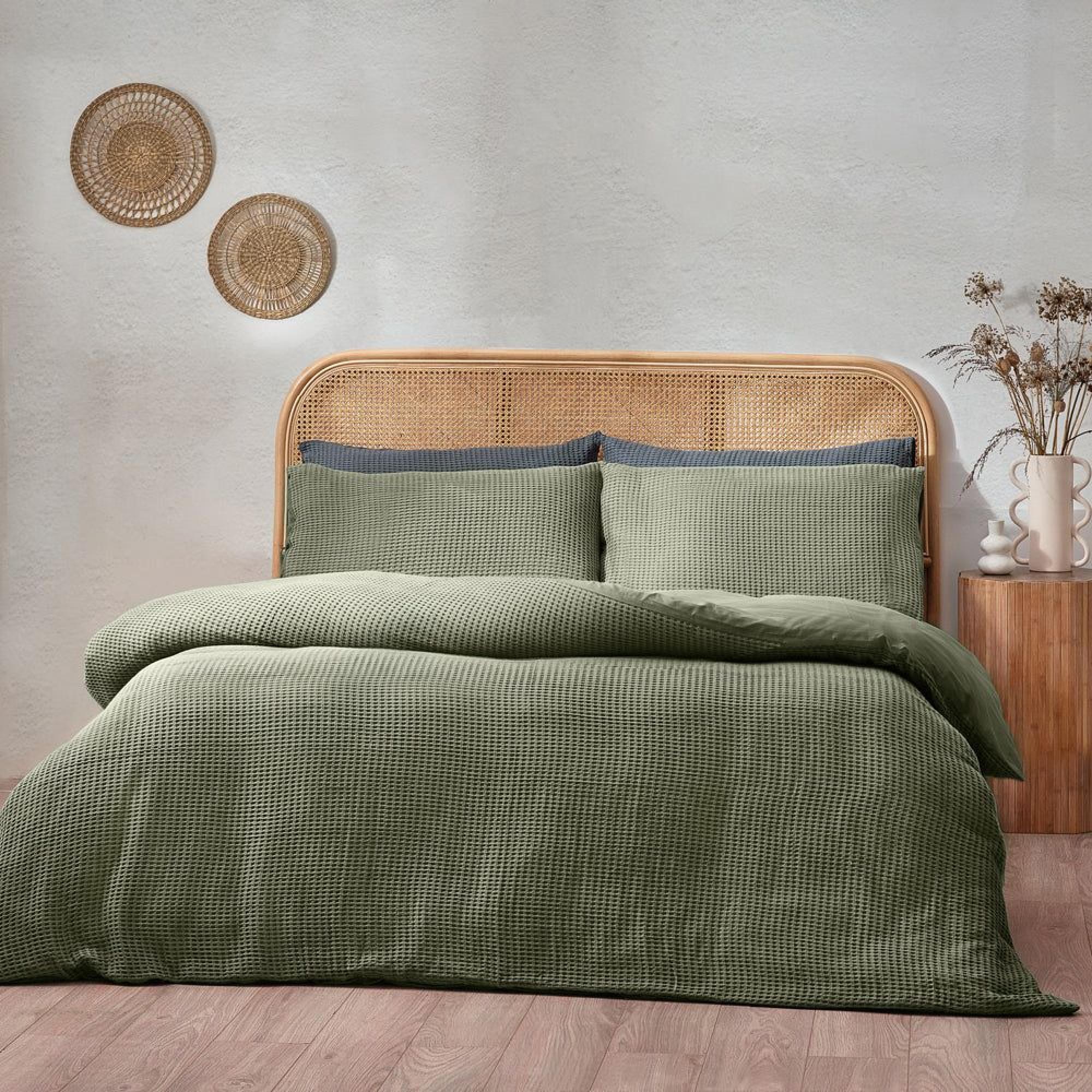 Yard Chunky Waffle Eucalyptus Green Duvet Cover Set