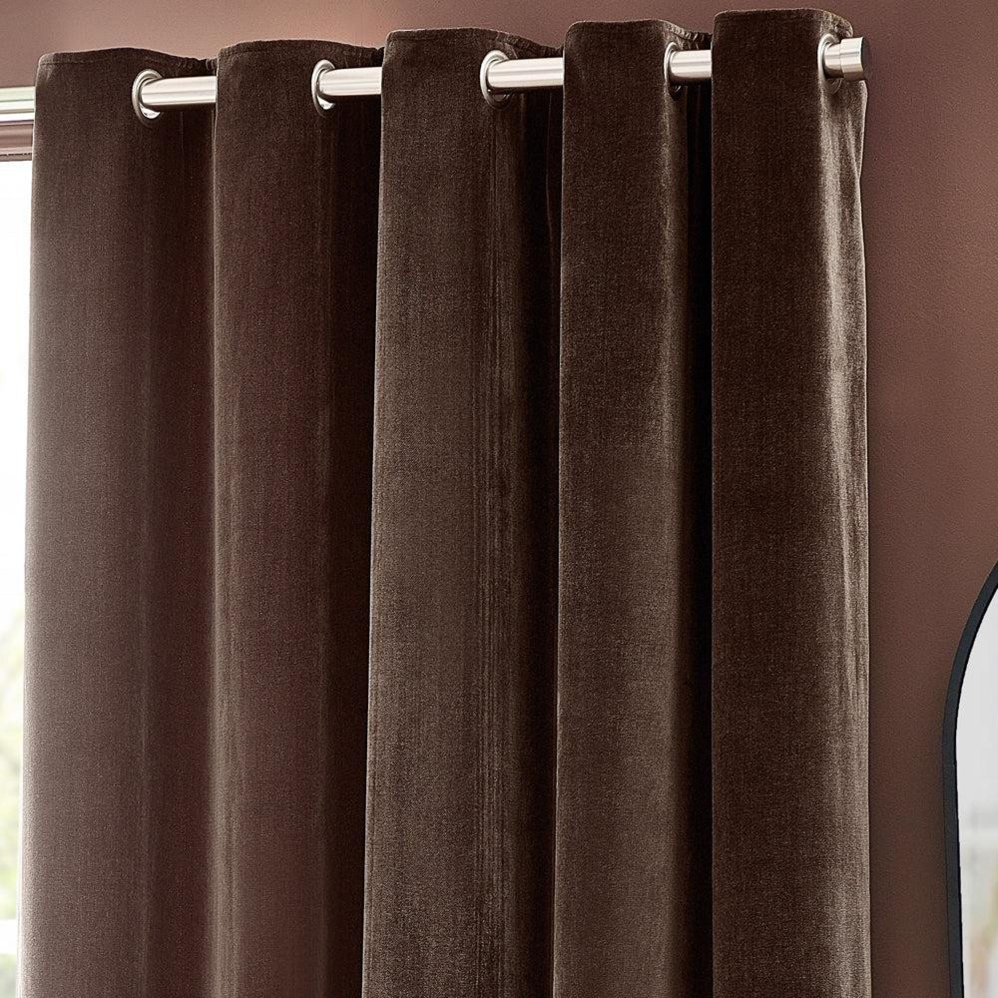 Yard Heavy Brown Chenille Room Darkening Eyelet Curtains