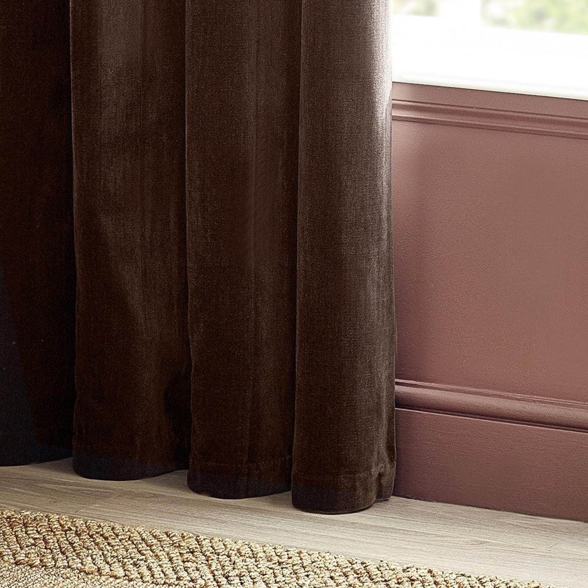 Yard Heavy Brown Chenille Room Darkening Eyelet Curtains