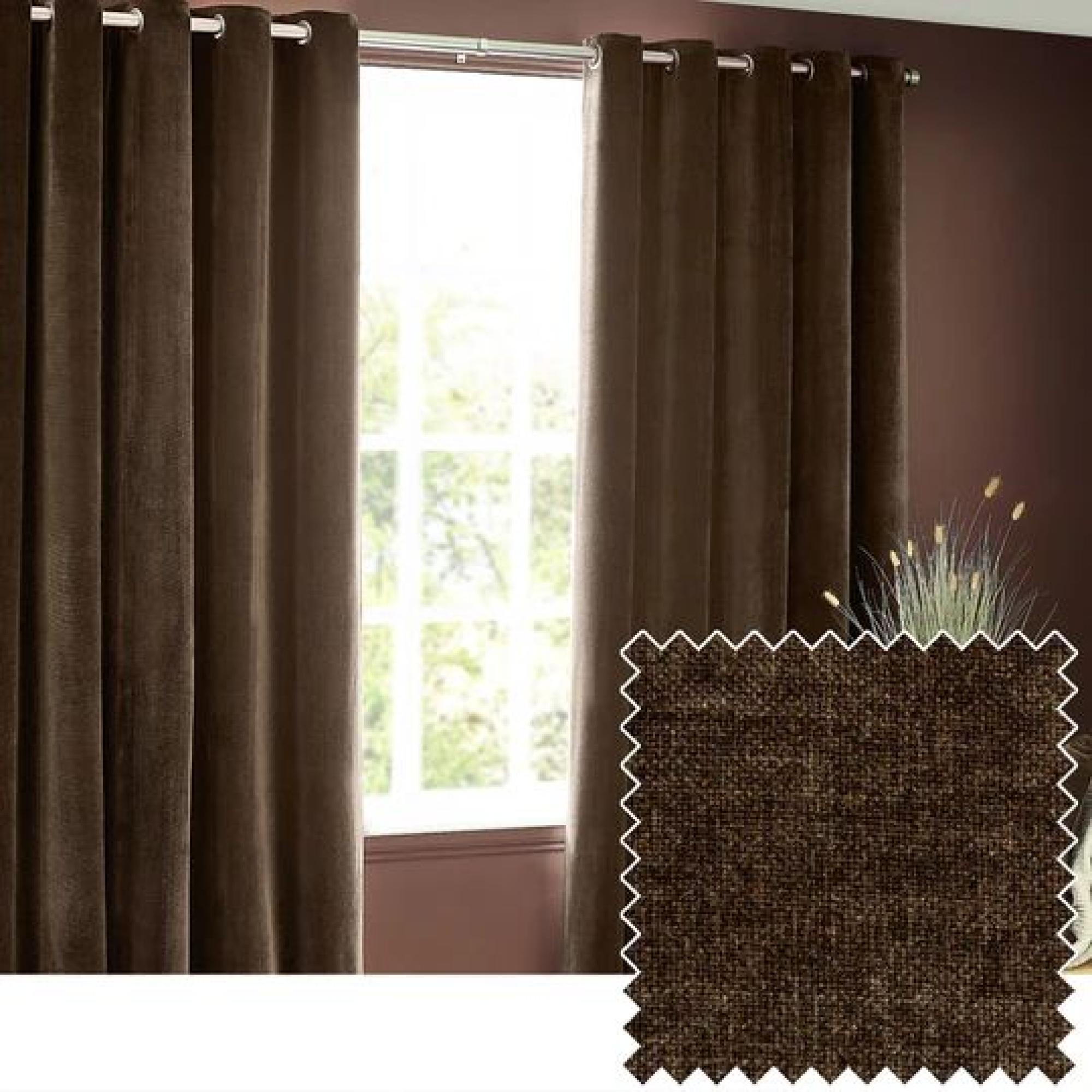 Yard Heavy Brown Chenille Room Darkening Eyelet Curtains