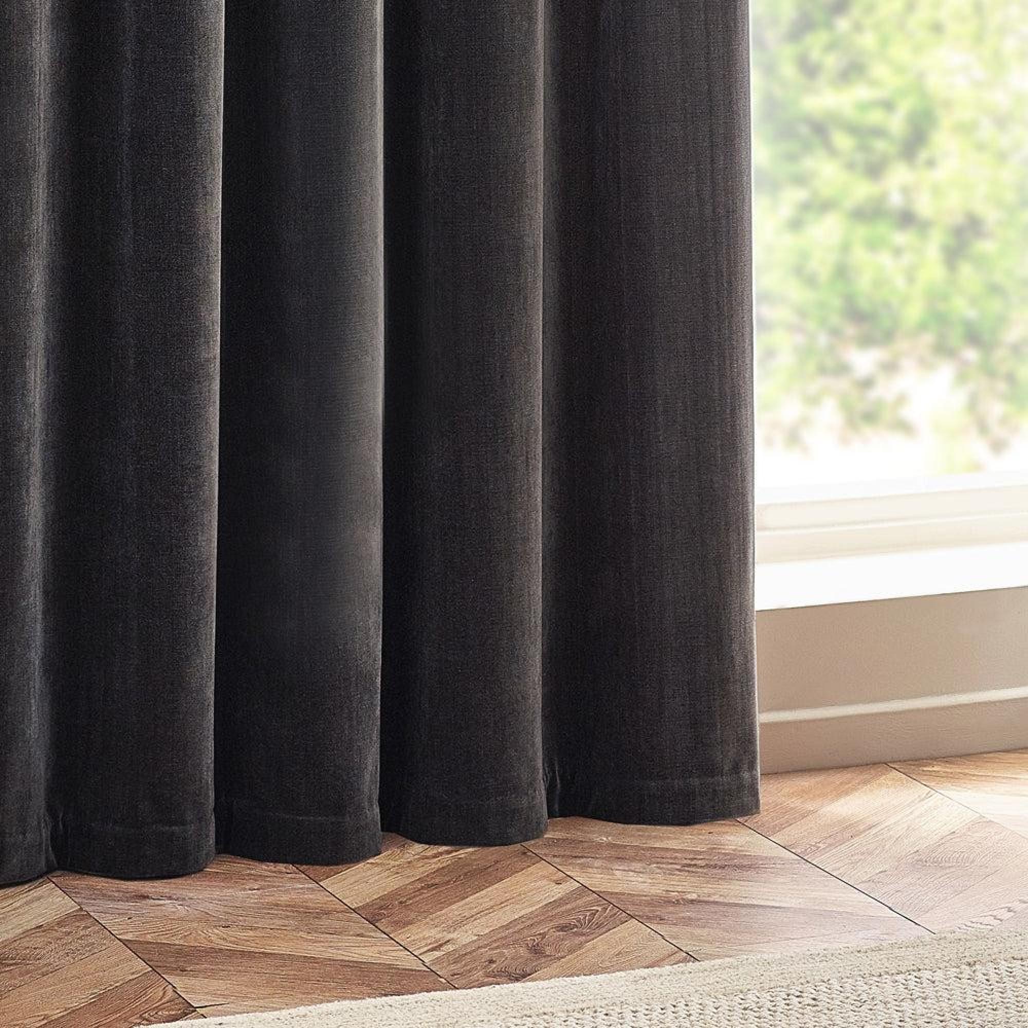 Yard Heavy Charcoal Chenille Room Darkening Eyelet Curtains
