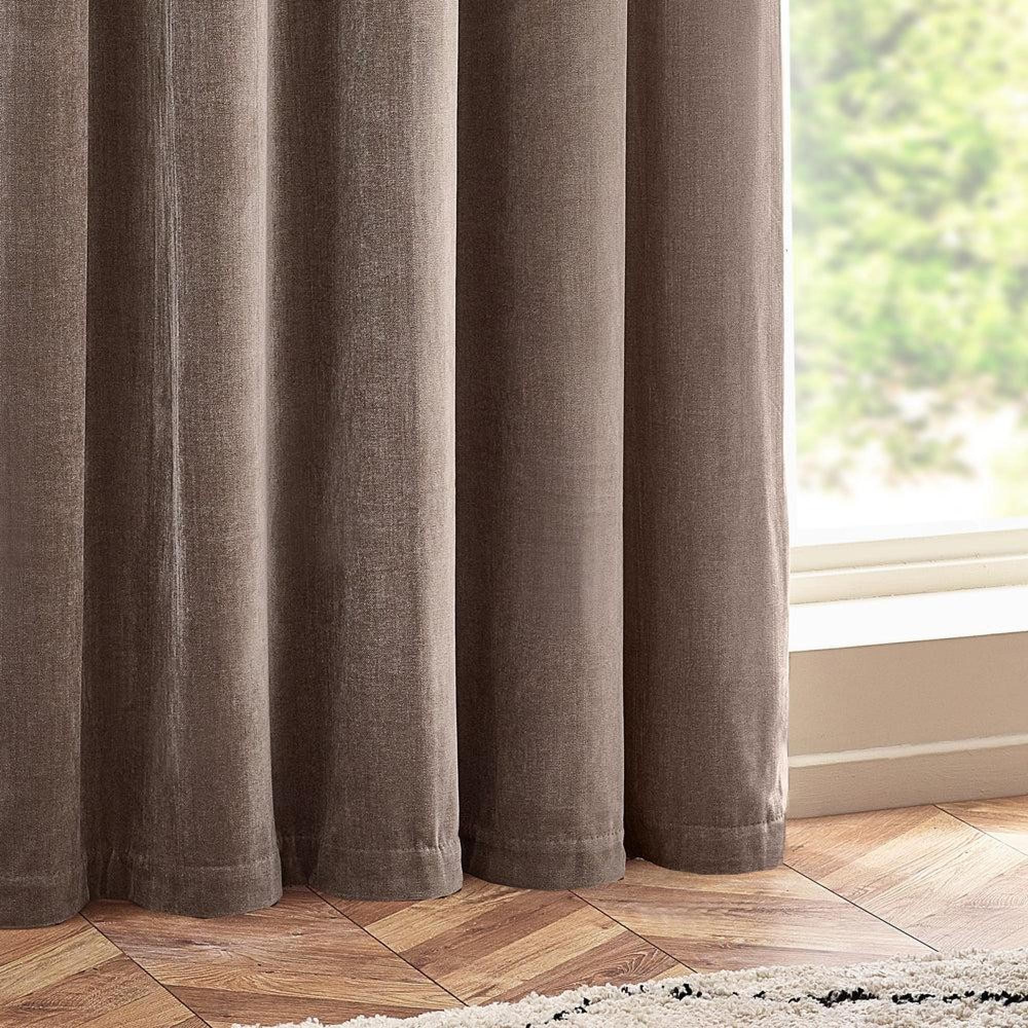Yard Heavy Greige Chenille Room Darkening Eyelet Curtains