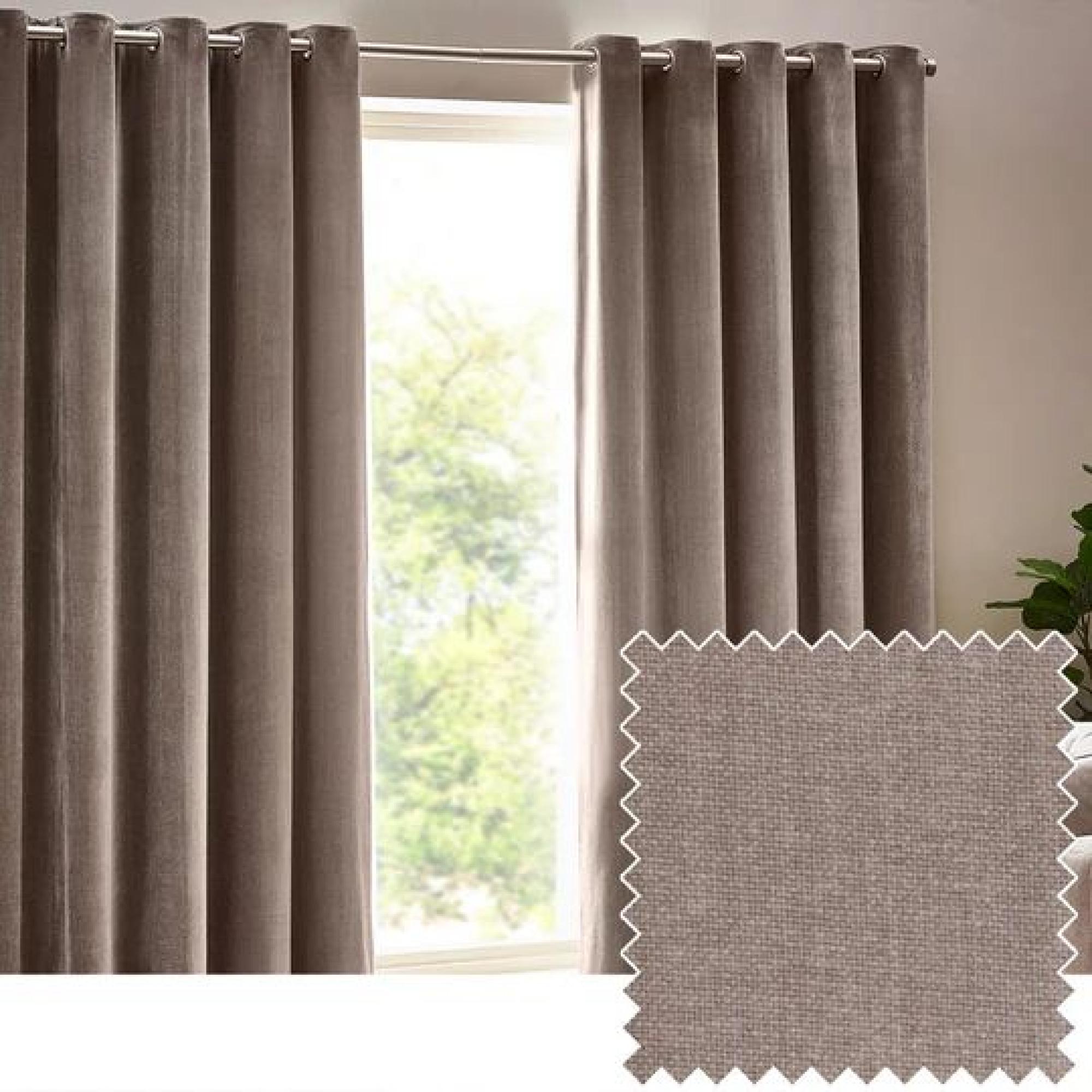 Yard Heavy Greige Chenille Room Darkening Eyelet Curtains