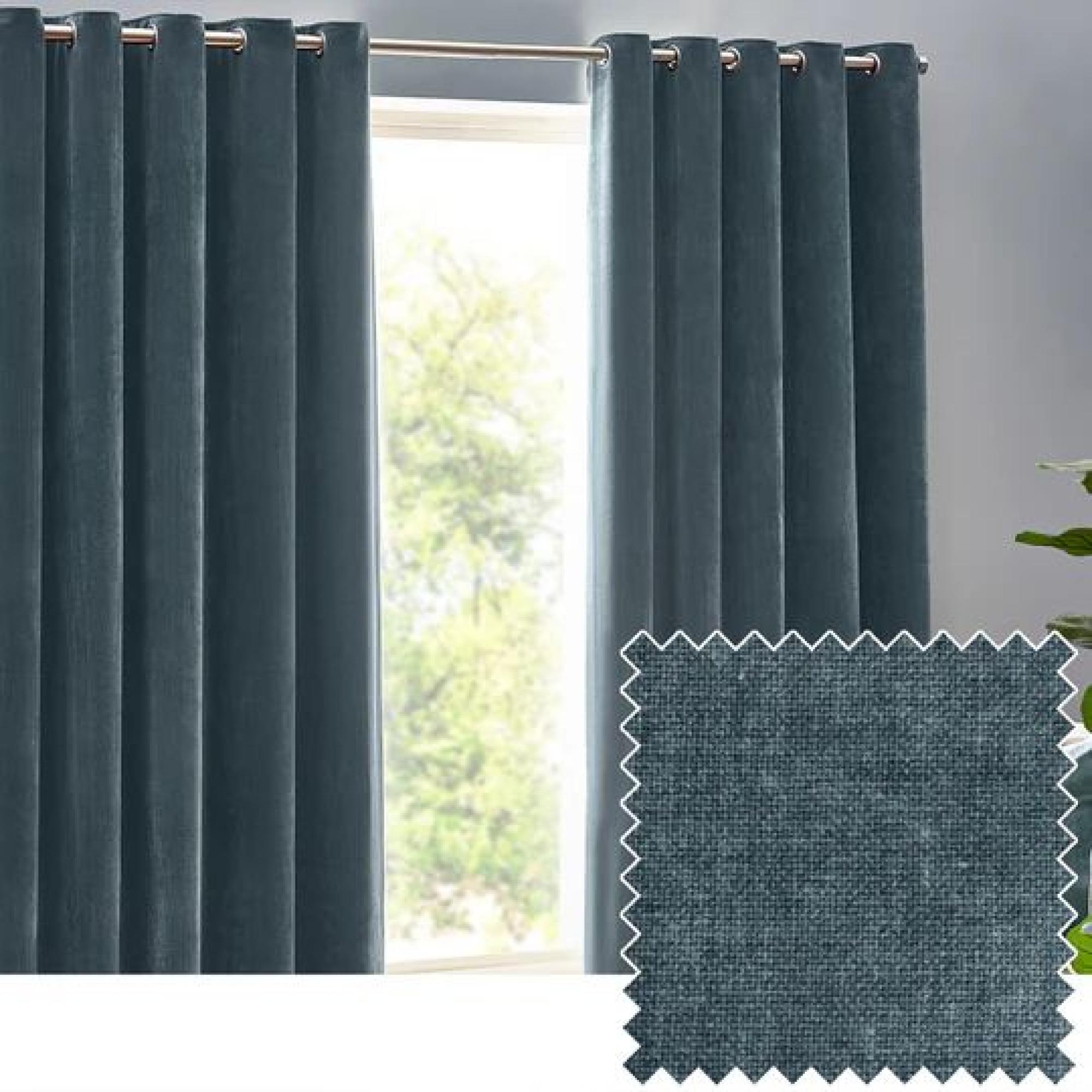 Yard Heavy Marine Chenille Room Darkening Eyelet Curtains