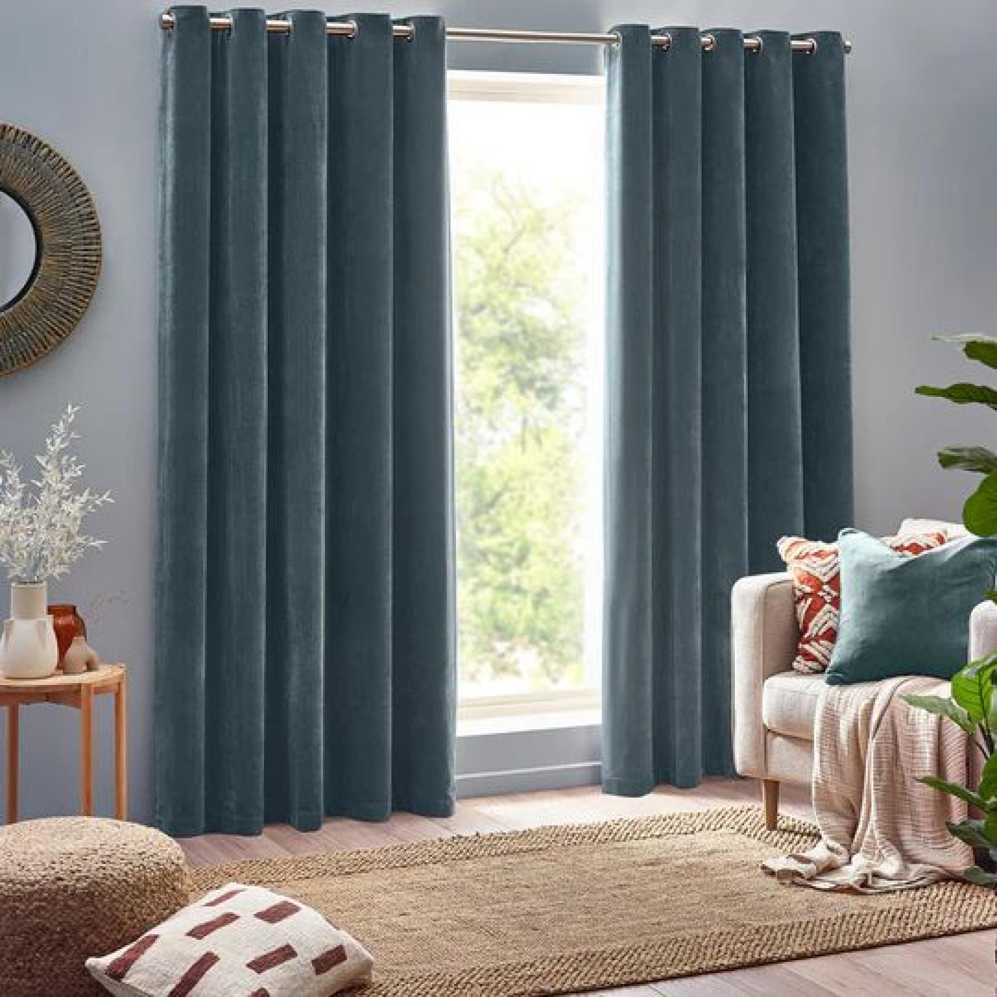 Yard Heavy Marine Chenille Room Darkening Eyelet Curtains
