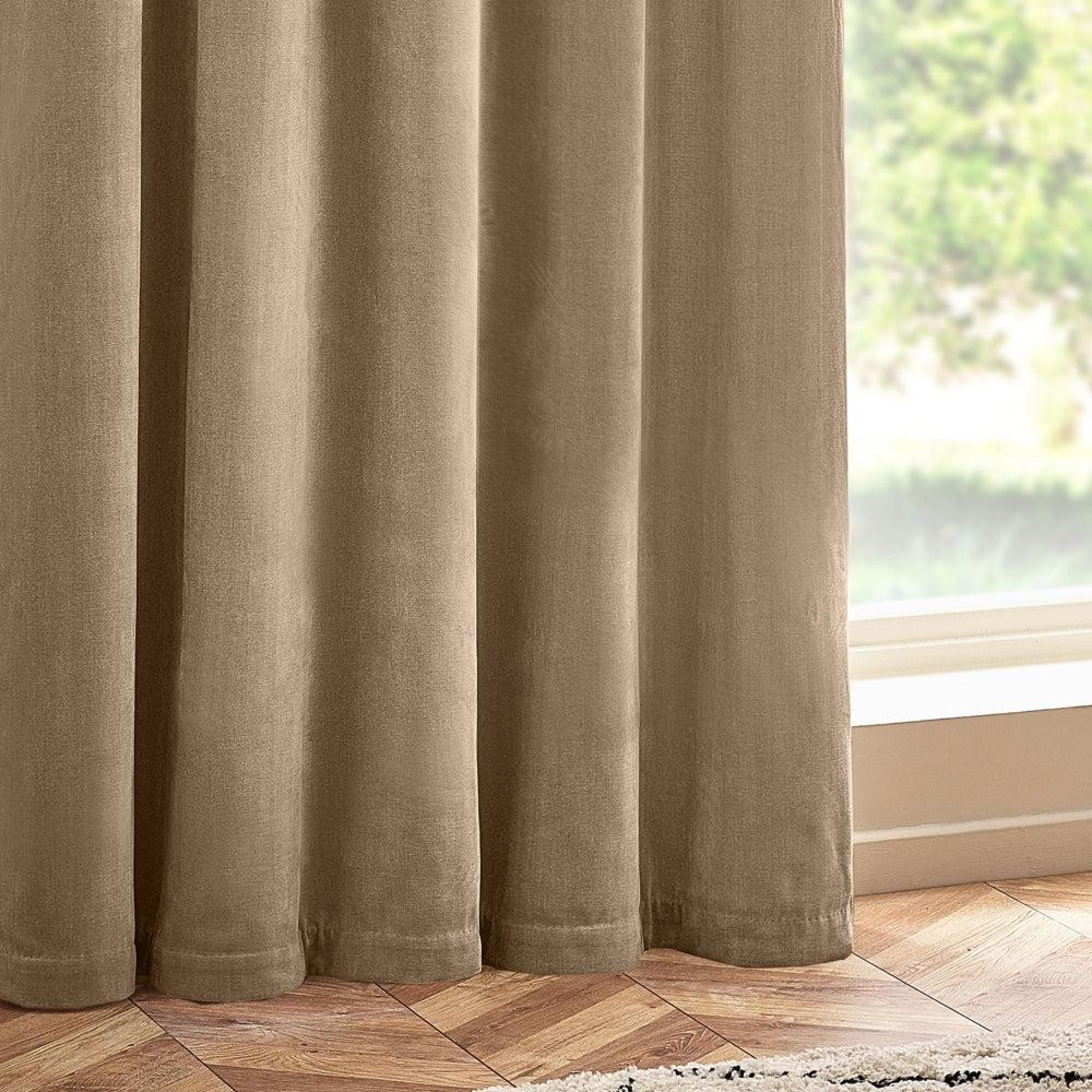 Yard Heavy Natural Chenille Room Darkening Eyelet Curtains