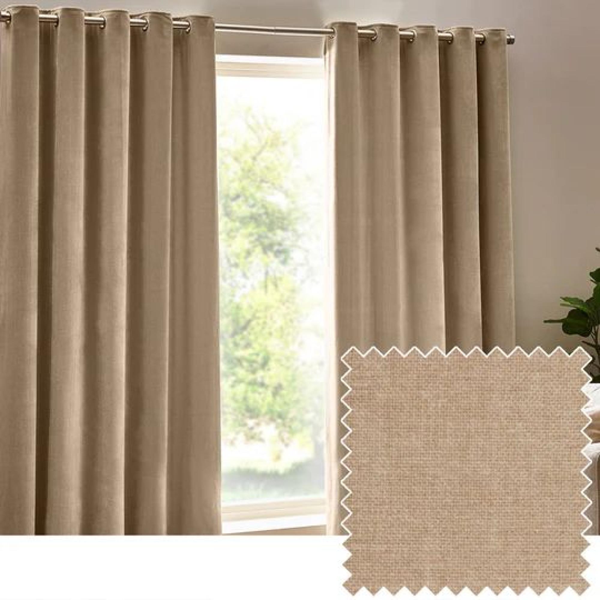 Yard Heavy Natural Chenille Room Darkening Eyelet Curtains