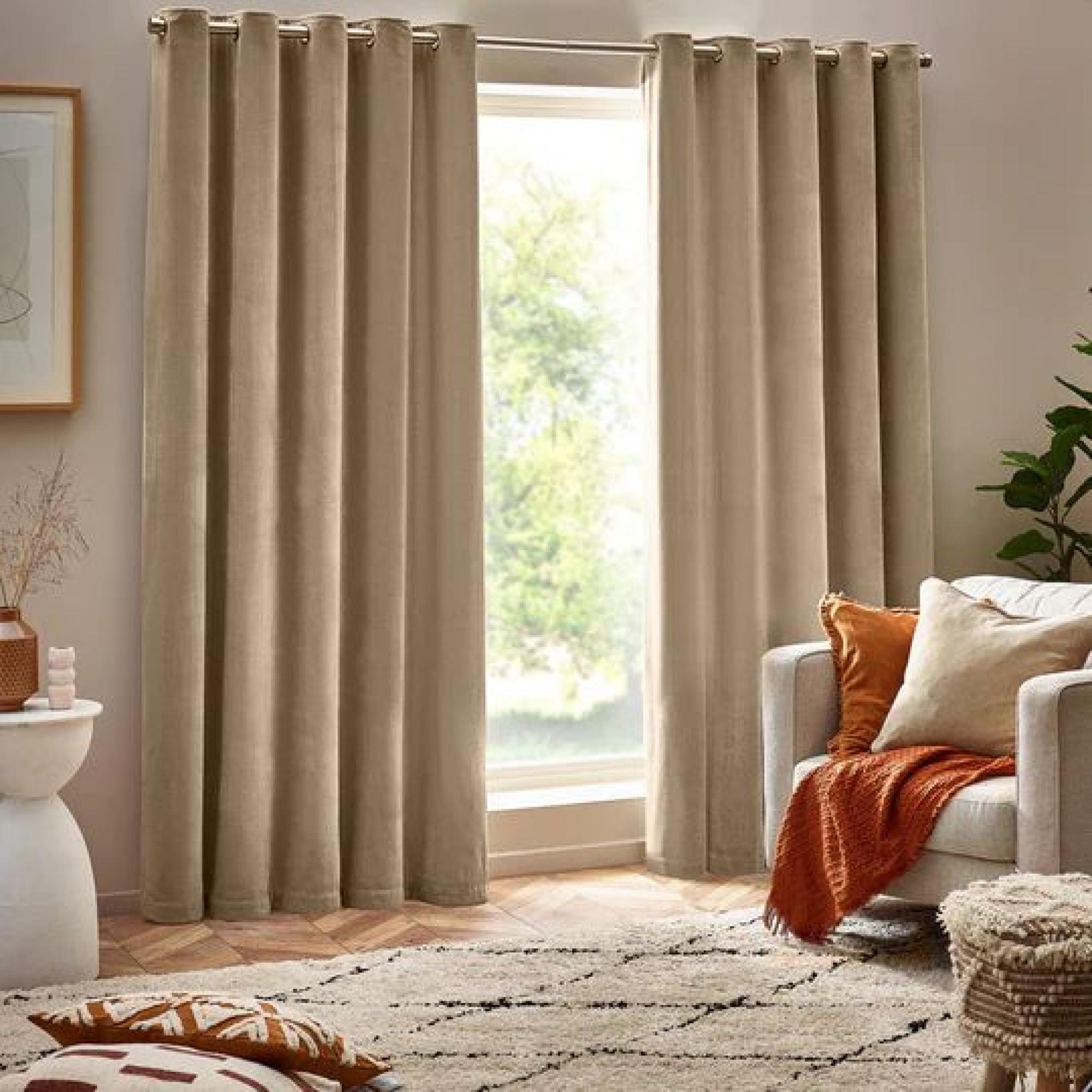 Yard Heavy Natural Chenille Room Darkening Eyelet Curtains
