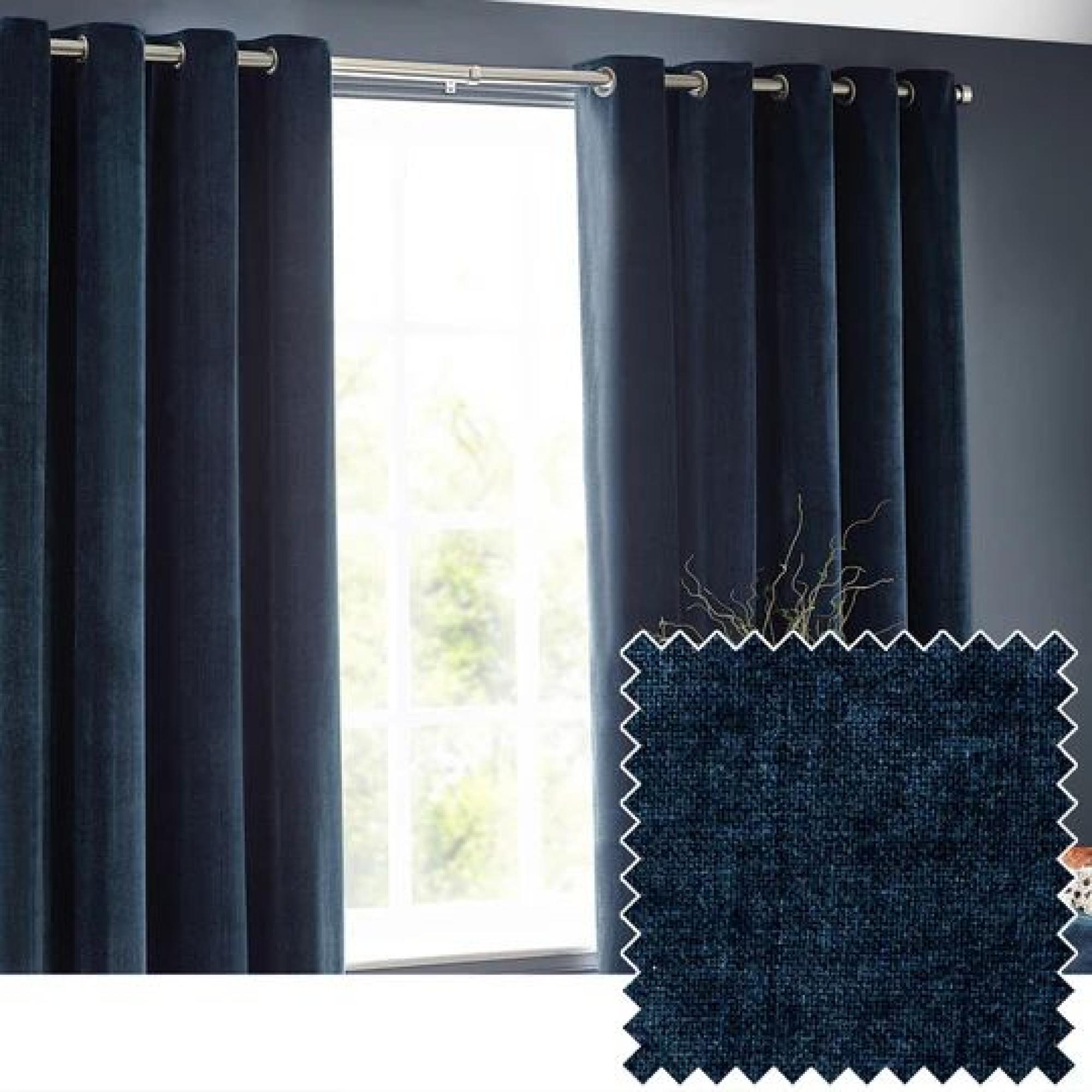 Yard Heavy Navy Chenille Room Darkening Eyelet Curtains