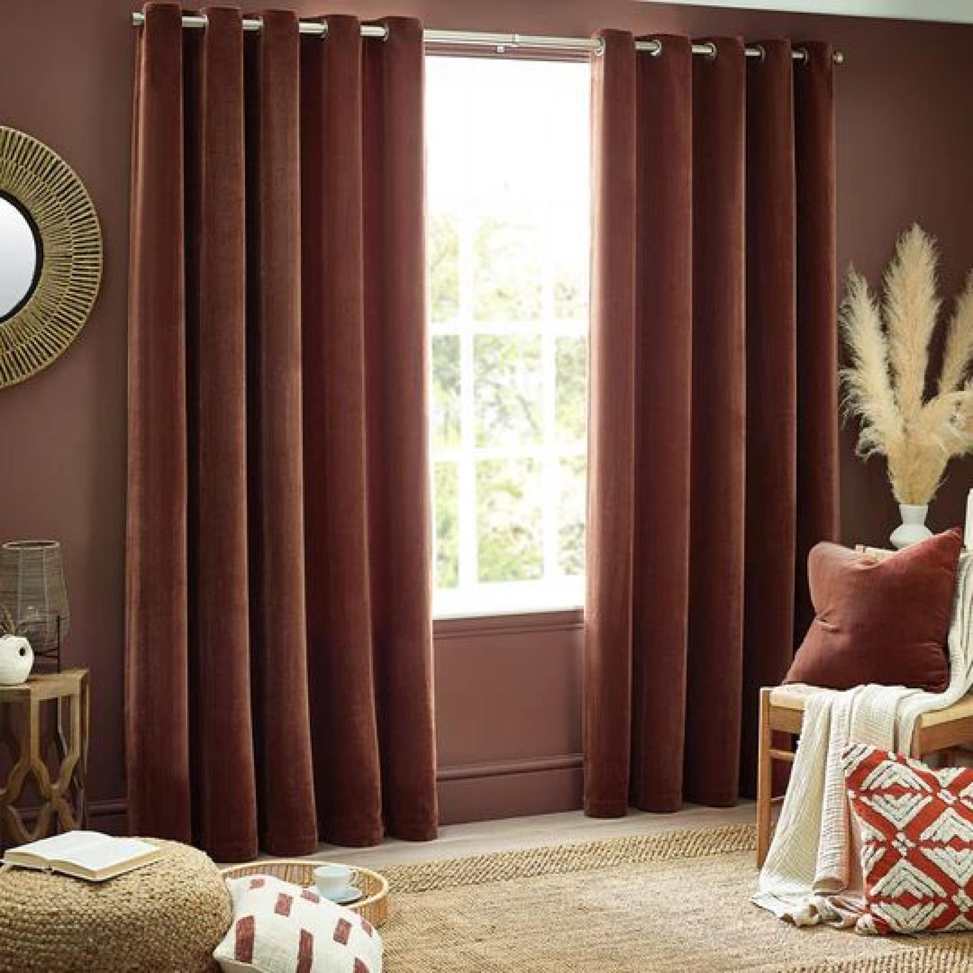 Yard Heavy Nutmeg Chenille Room Darkening Eyelet Curtains