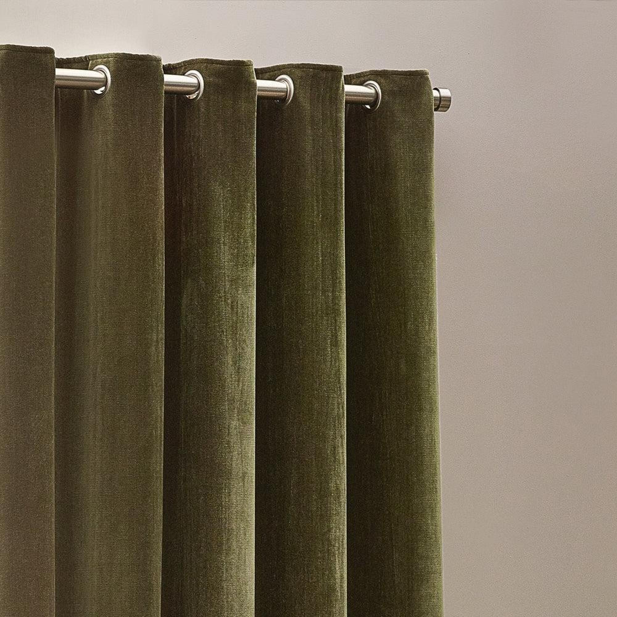 Yard Heavy Olive Chenille Room Darkening Eyelet Curtains