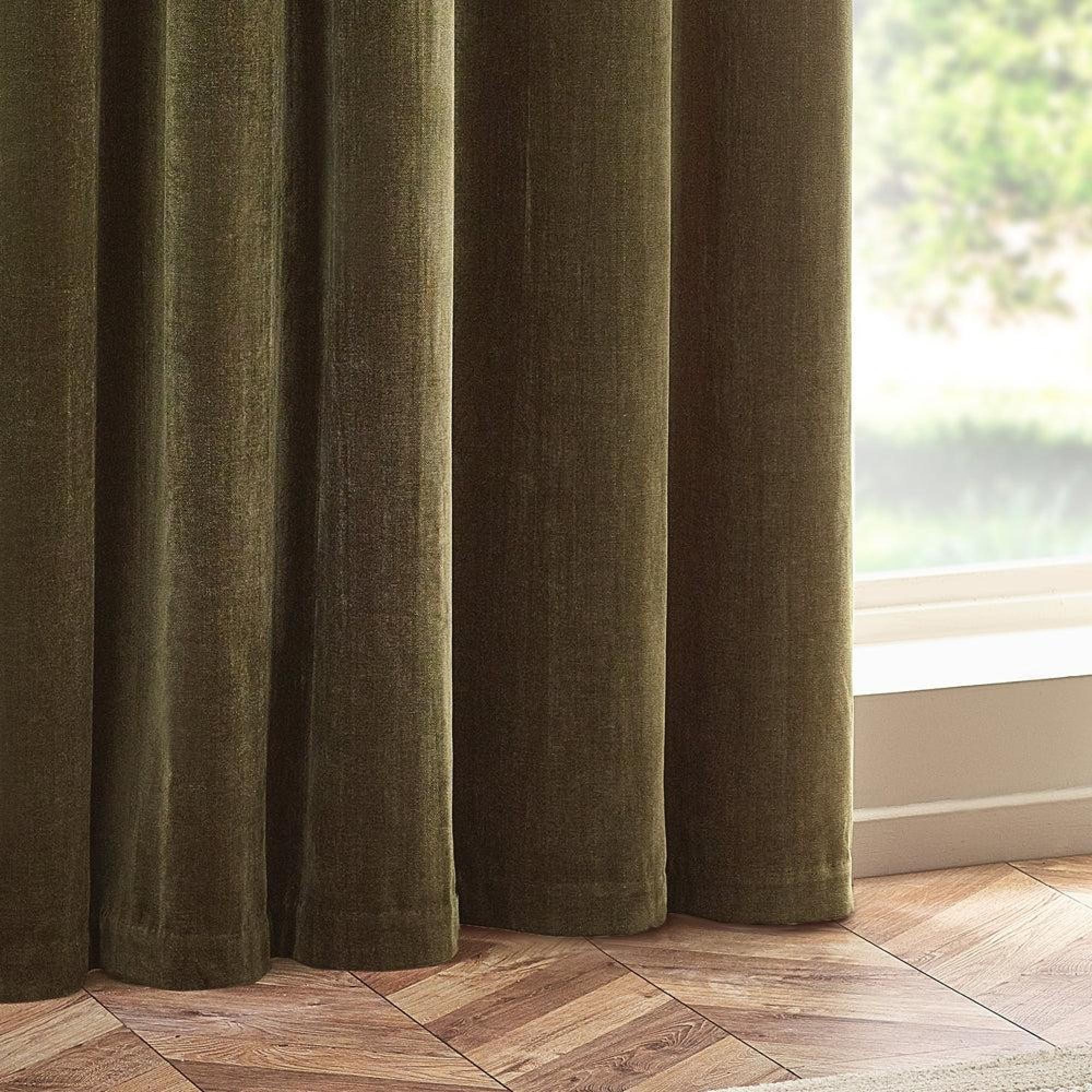 Yard Heavy Olive Chenille Room Darkening Eyelet Curtains