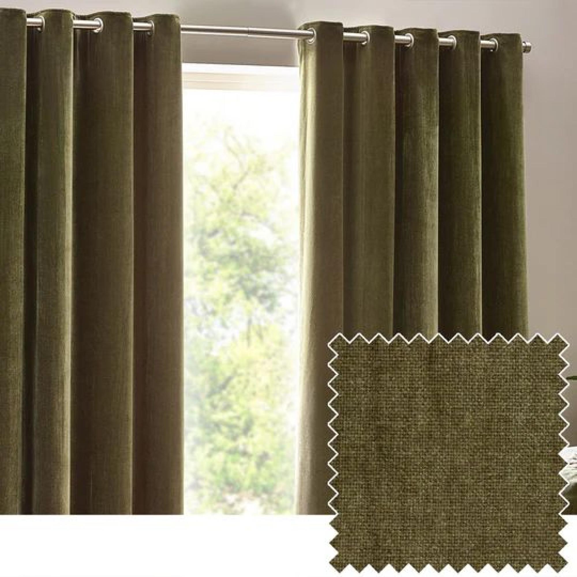 Yard Heavy Olive Chenille Room Darkening Eyelet Curtains