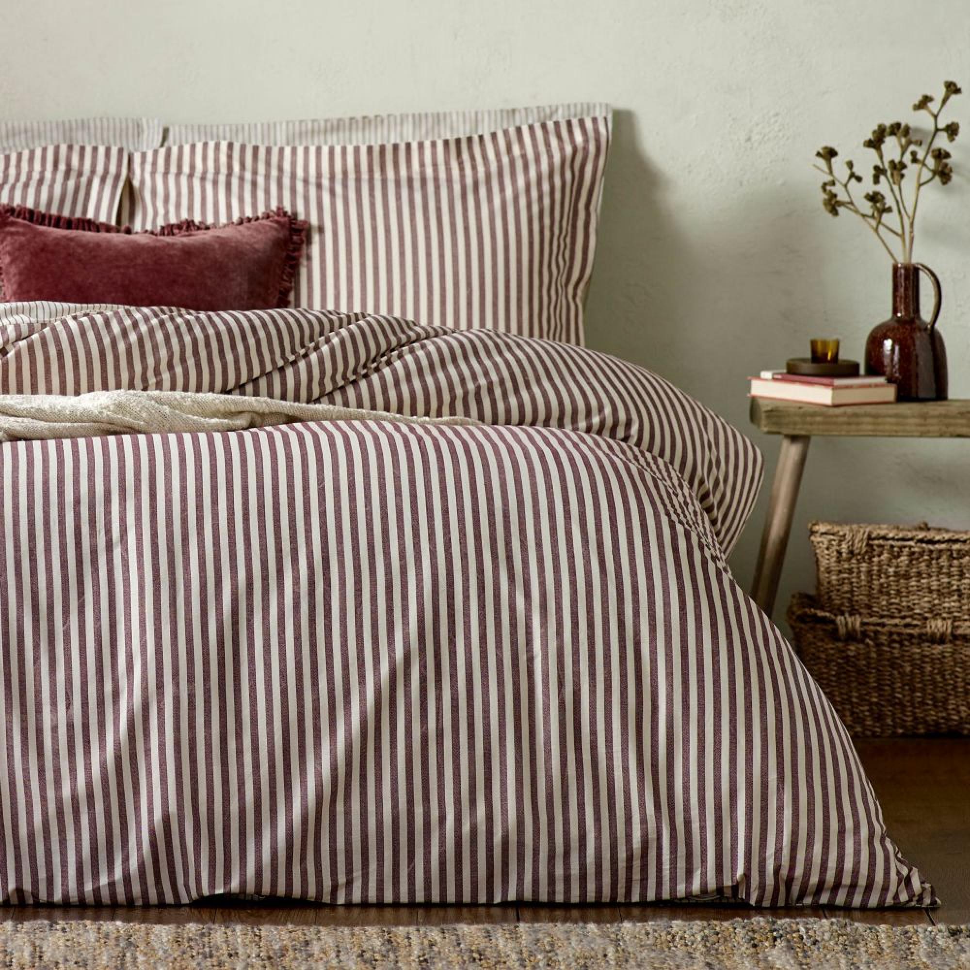Yard Hebden Melange Beetroot Red Stripe Duvet Cover Set