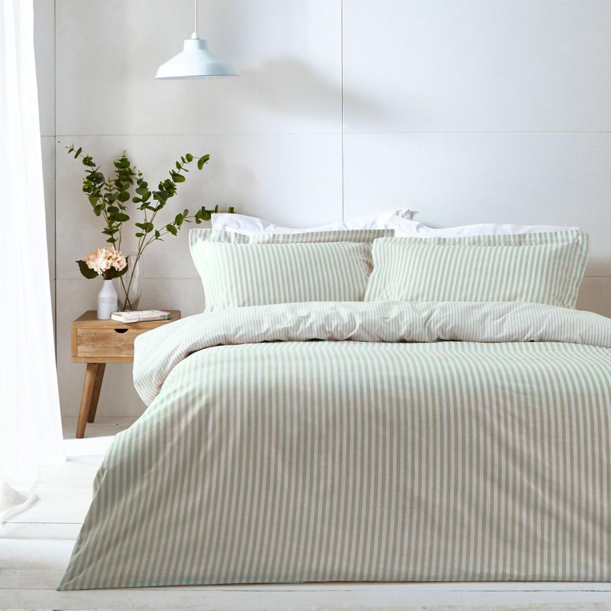 Yard Hebden Melange Eucalyptus Green Stripe Duvet Cover Set