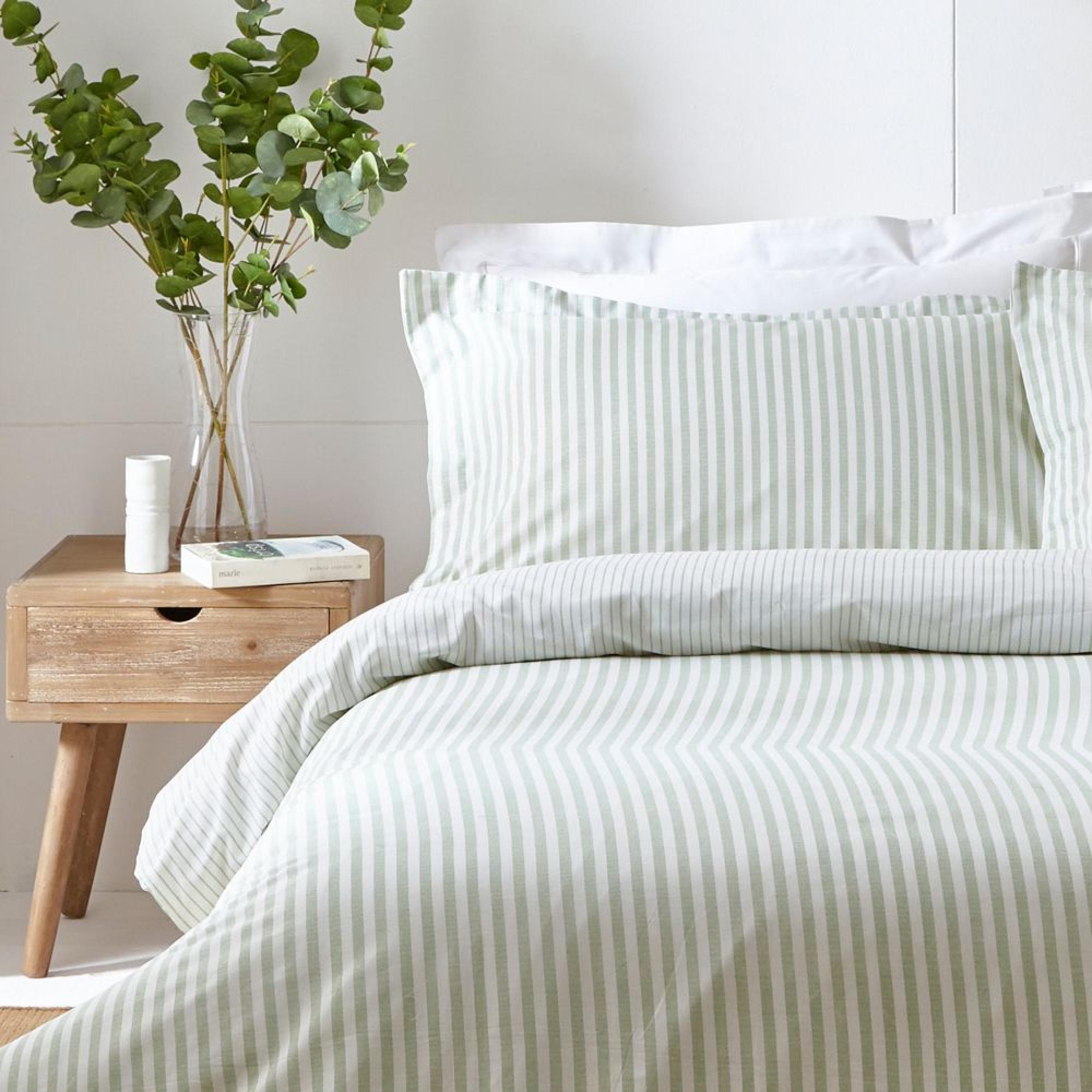 Yard Hebden Melange Eucalyptus Green Stripe Duvet Cover Set