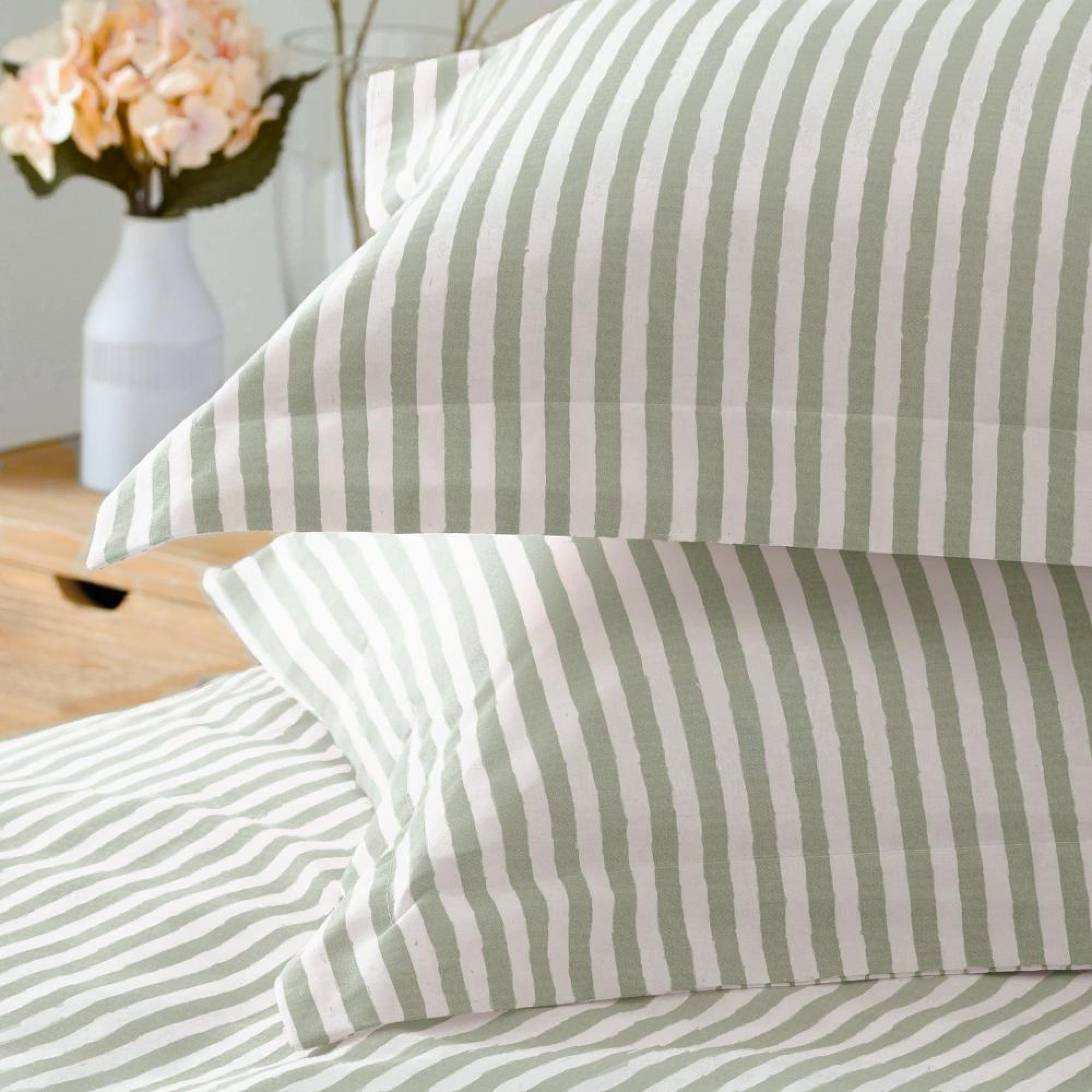 Yard Hebden Melange Eucalyptus Green Stripe Duvet Cover Set