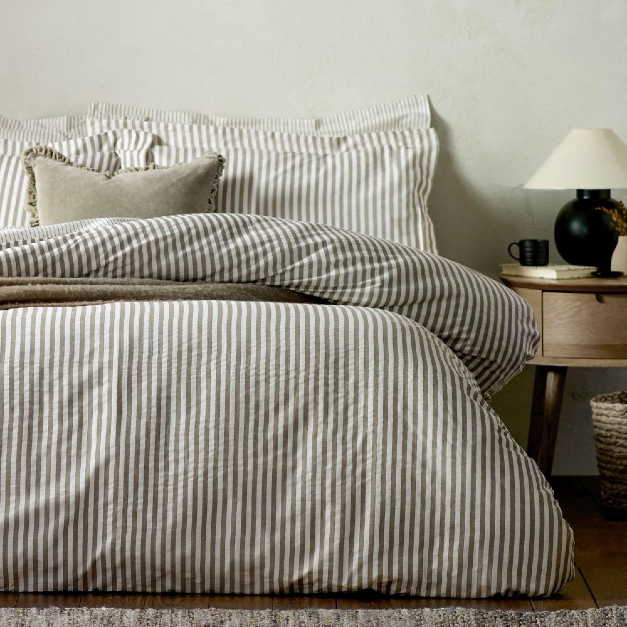 Yard Hebden Melange Mole Brown Stripe Cotton Duvet Cover Set