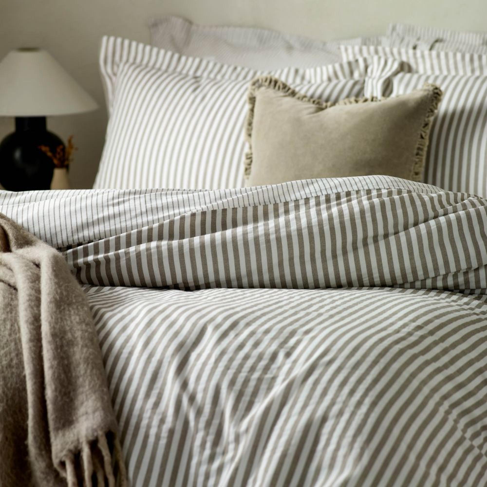 Yard Hebden Melange Mole Brown Stripe Cotton Duvet Cover Set