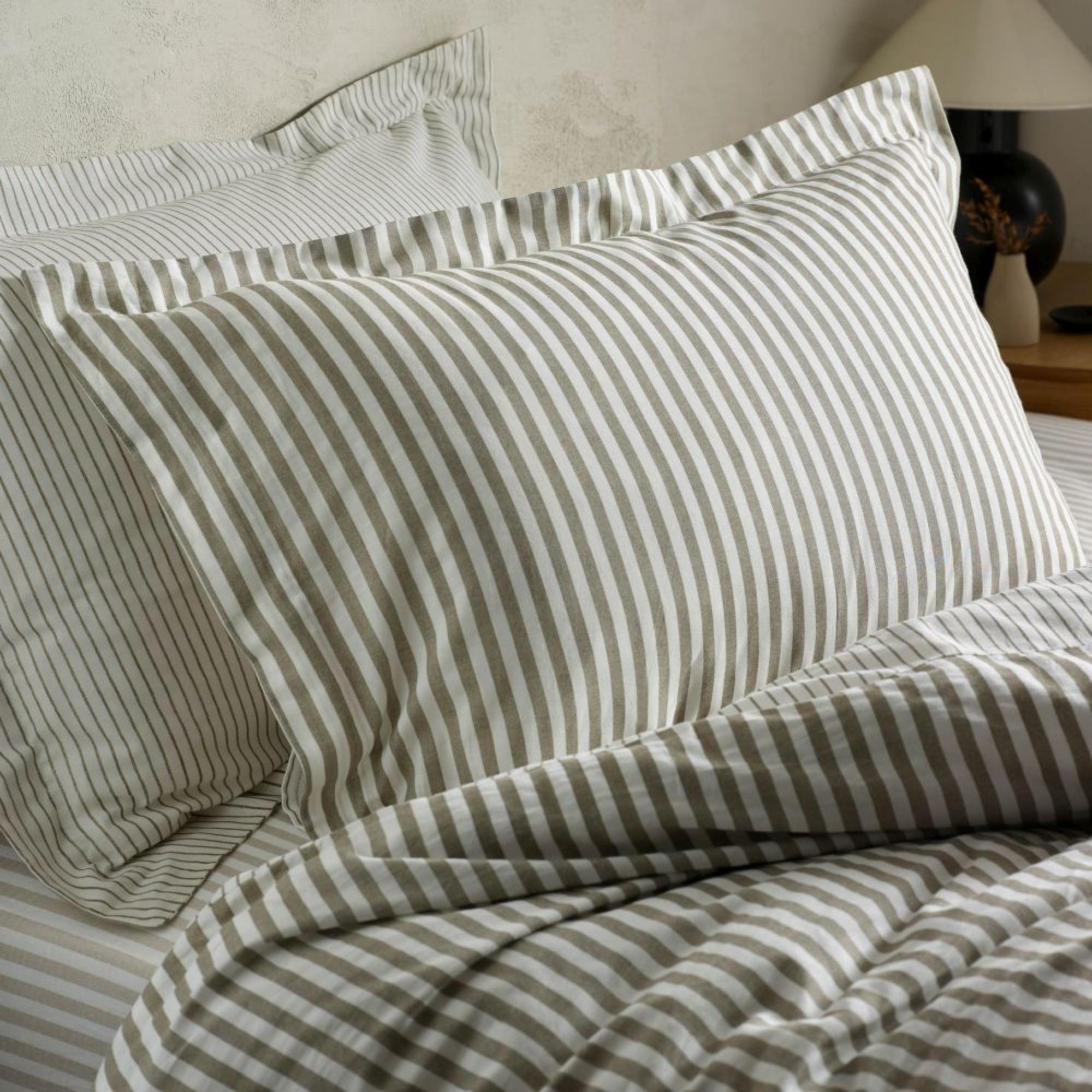 Yard Hebden Melange Mole Brown Stripe Cotton Duvet Cover Set