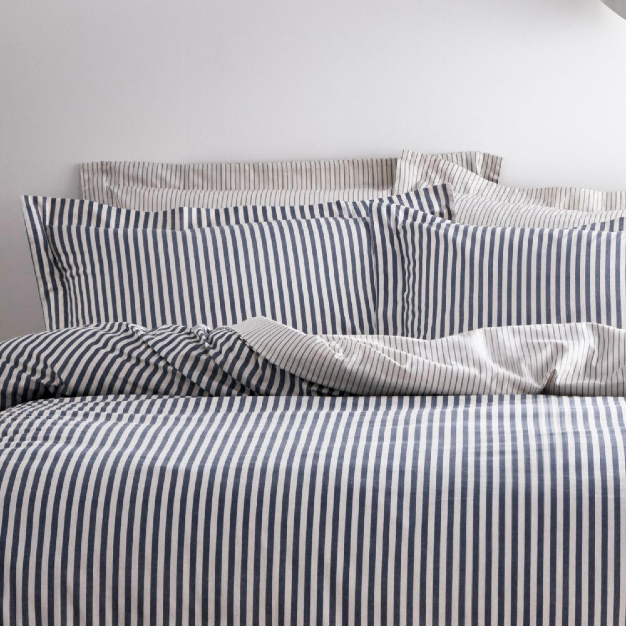Yard Hebden Melange Navy Blue and Grey Stripe Duvet Cover Set