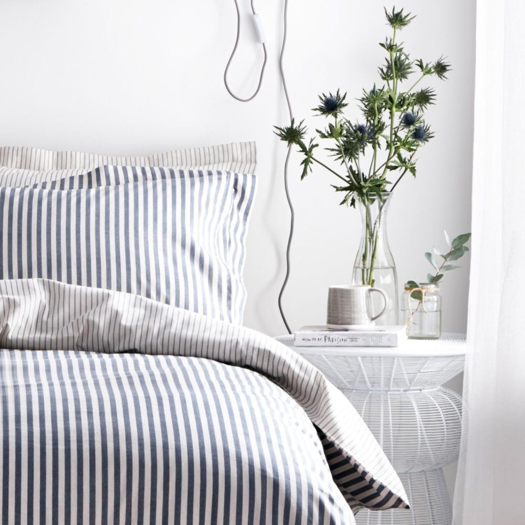 Yard Hebden Melange Navy Blue and Grey Stripe Duvet Cover Set