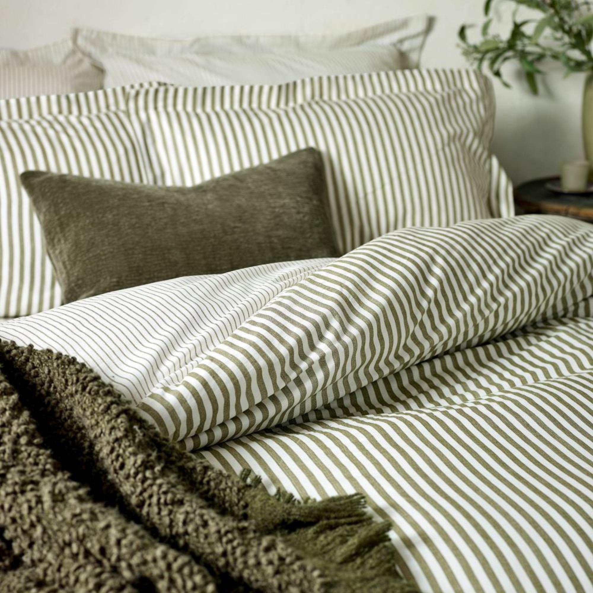 Yard Hebden Melange Olive Green Stripe Cotton Duvet Cover Set