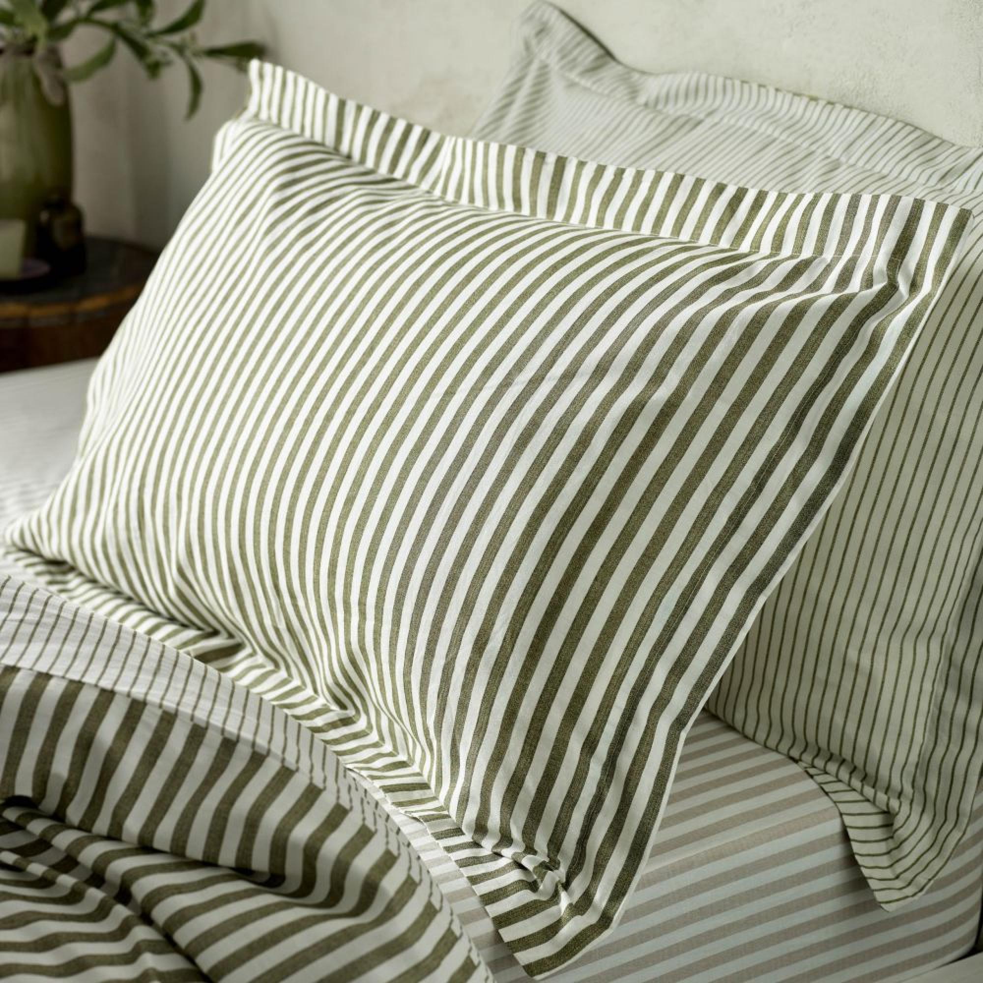 Yard Hebden Melange Olive Green Stripe Cotton Duvet Cover Set