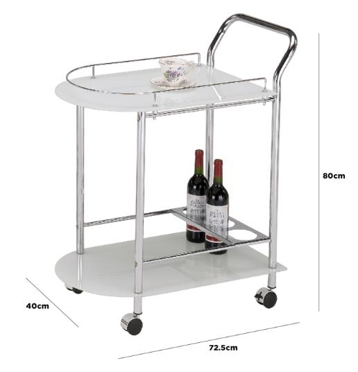 Bavaro Drinks Trolley - White Glass and Chrome