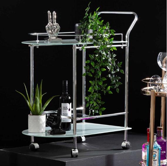 Bavaro Drinks Trolley - White Glass and Chrome