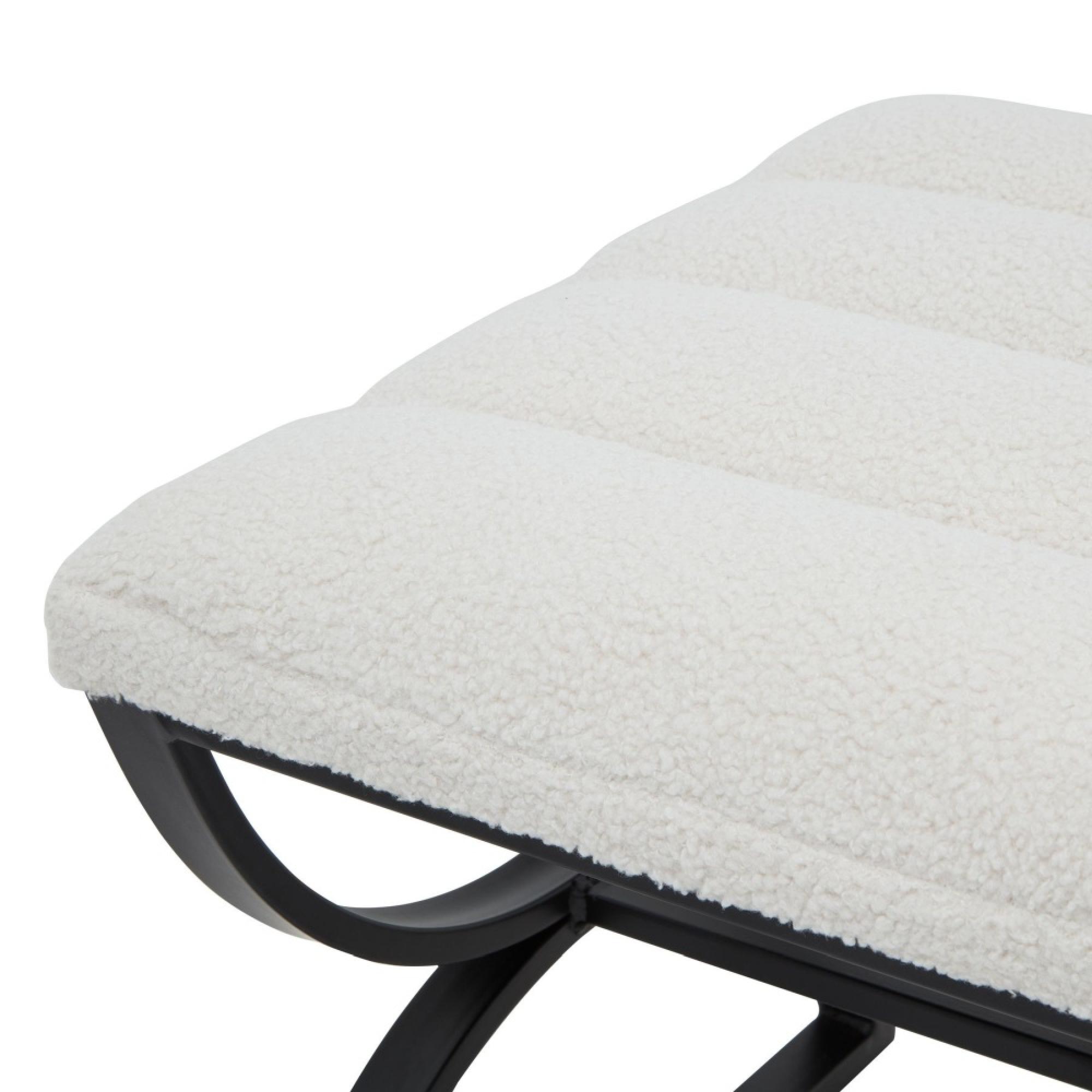 Boucle Fabric Ribbed Footstool - White