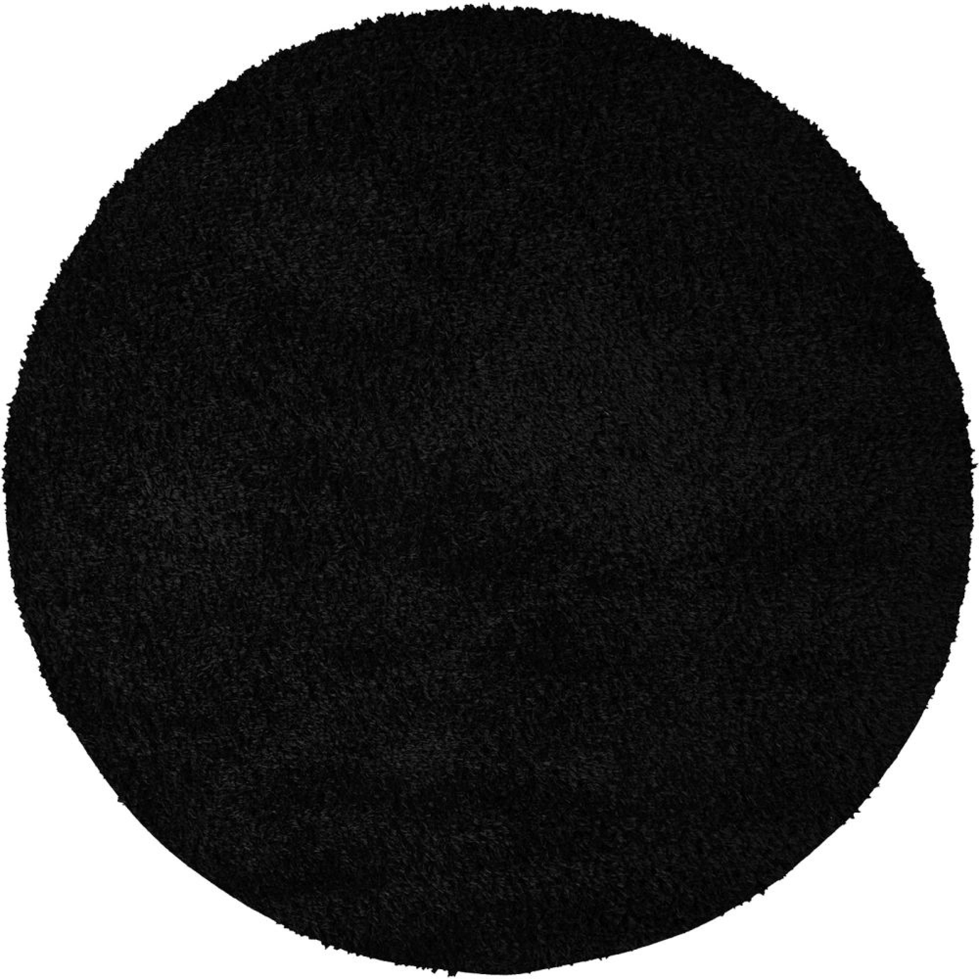 Moda Round Rug - Shaggy Solid Color Plush Pile - Black - Sizes Available