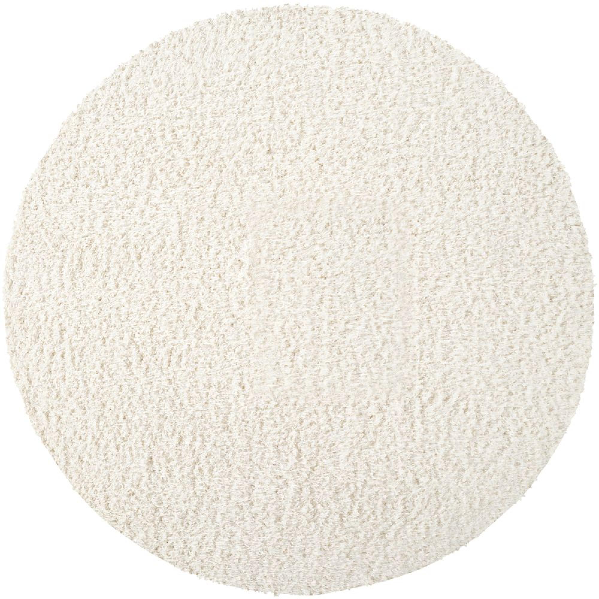 Moda Round Rug - Shaggy Solid Color Plush Pile - Cream - Sizes Available